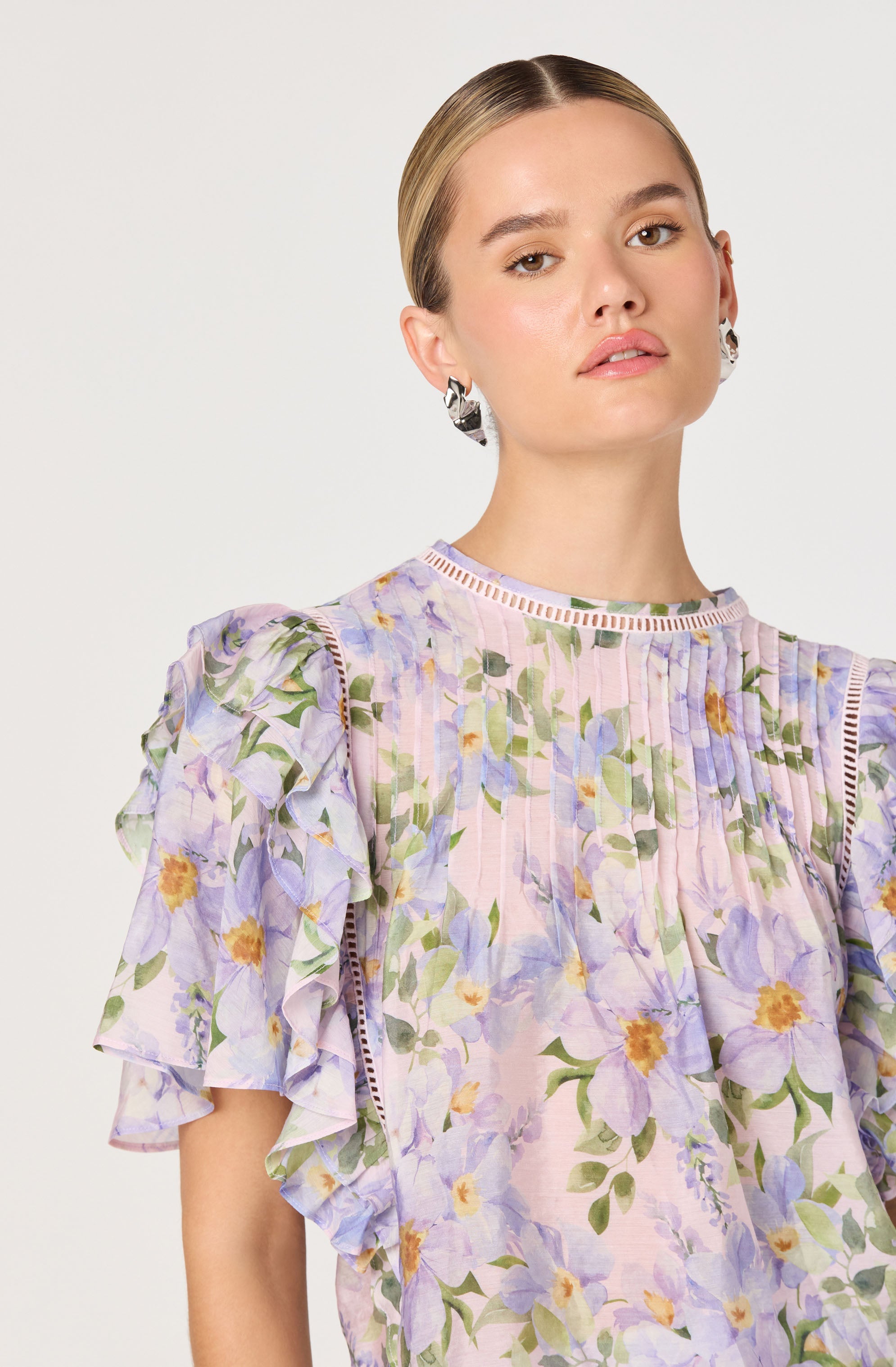 Kinley Floral Flutter Sleeve Ruffle Top