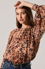 Reyen Leopard Balloon Sleeve Top