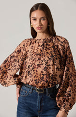 Reyen Leopard Balloon Sleeve Top