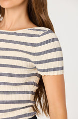 Nikola Striped Ribbed Scoop Back Sweater Top