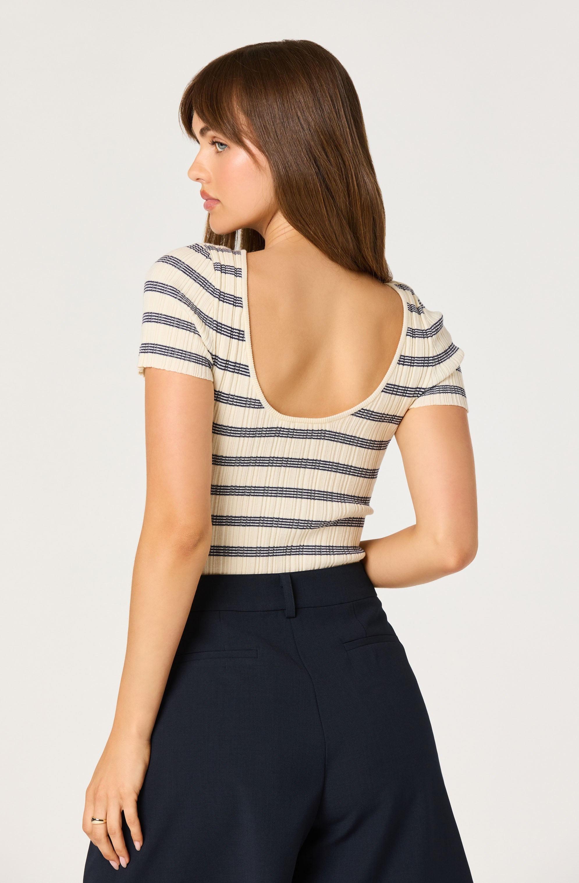 Nikola Striped Ribbed Scoop Back Sweater Top