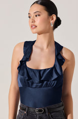 Morrigan Satin Ruffle Halter Top