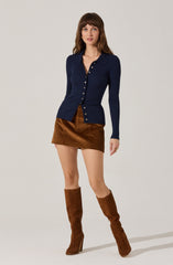 Keren Collared Ribbed Knit Cardigan