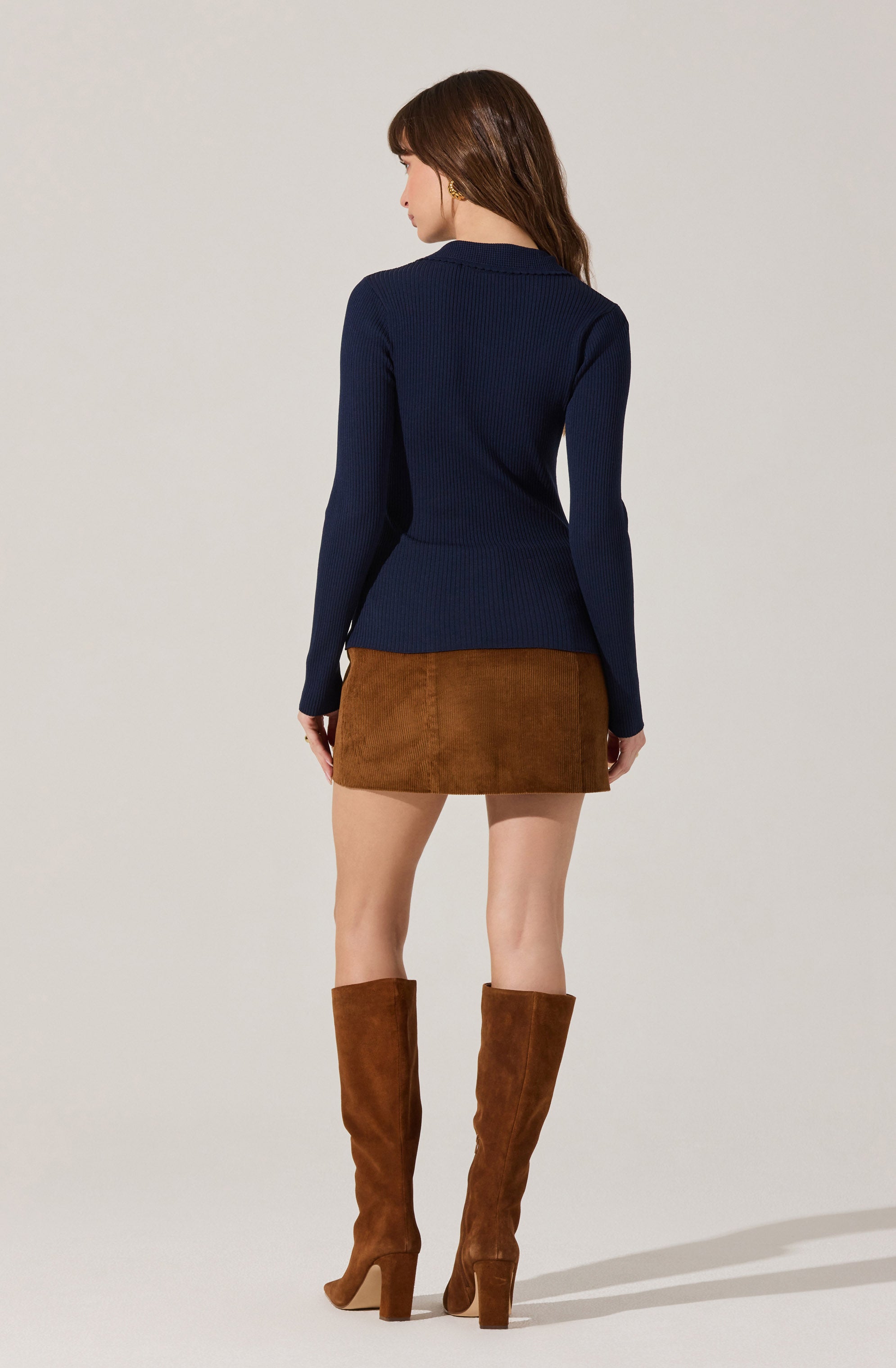 Keren Collared Ribbed Knit Cardigan