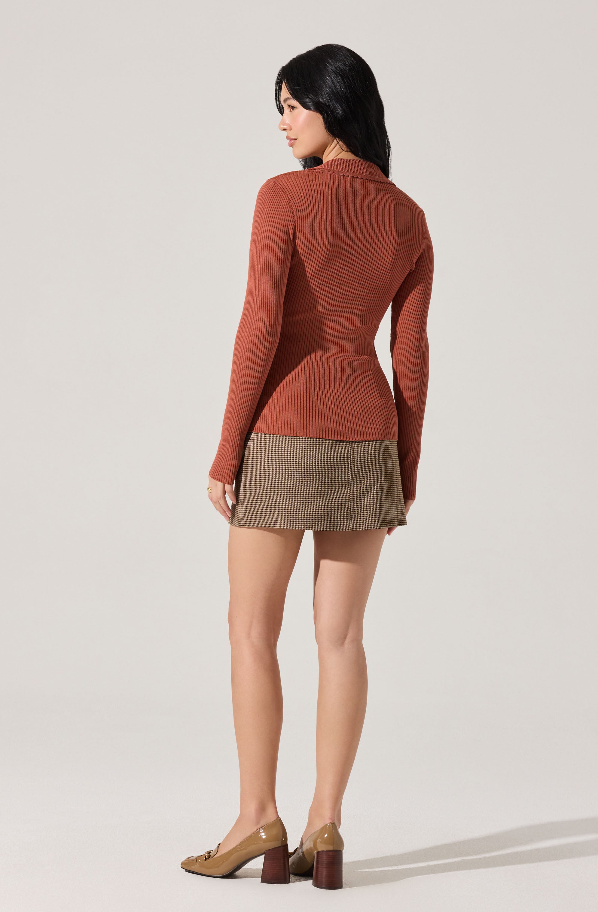 Keren Collared Ribbed Knit Cardigan