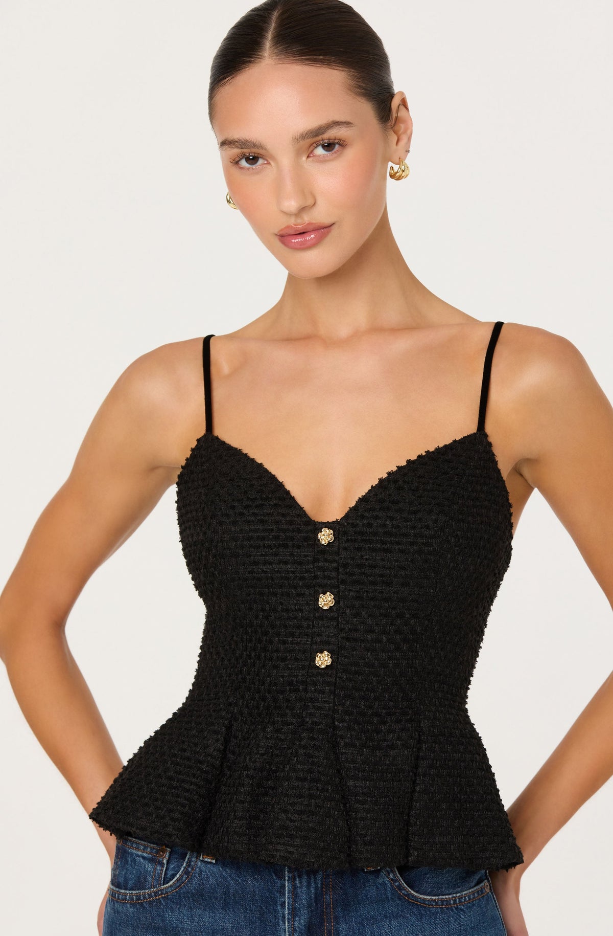 Paislee Tweed Sweetheart Peplum Top