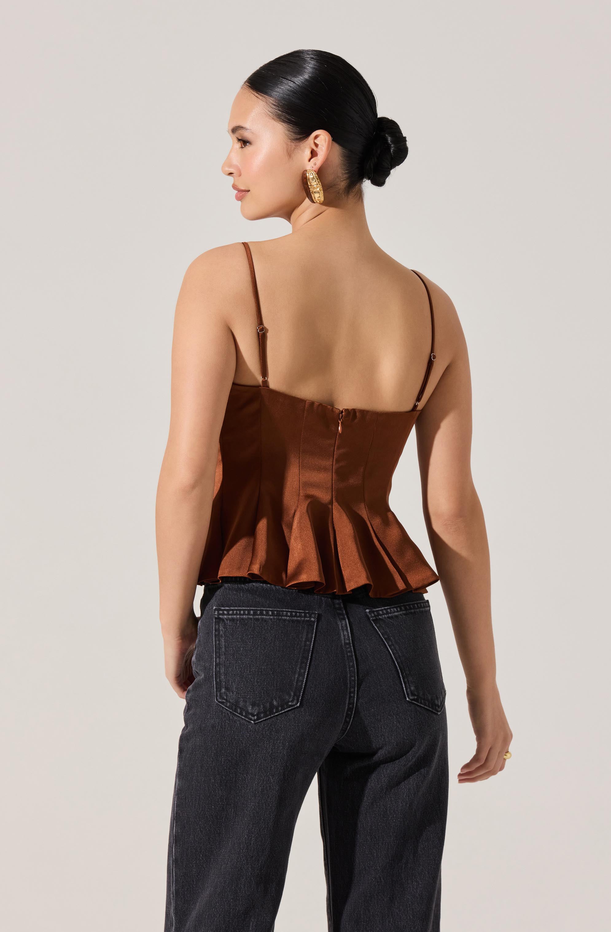Paislee Satin Pleated Peplum Top