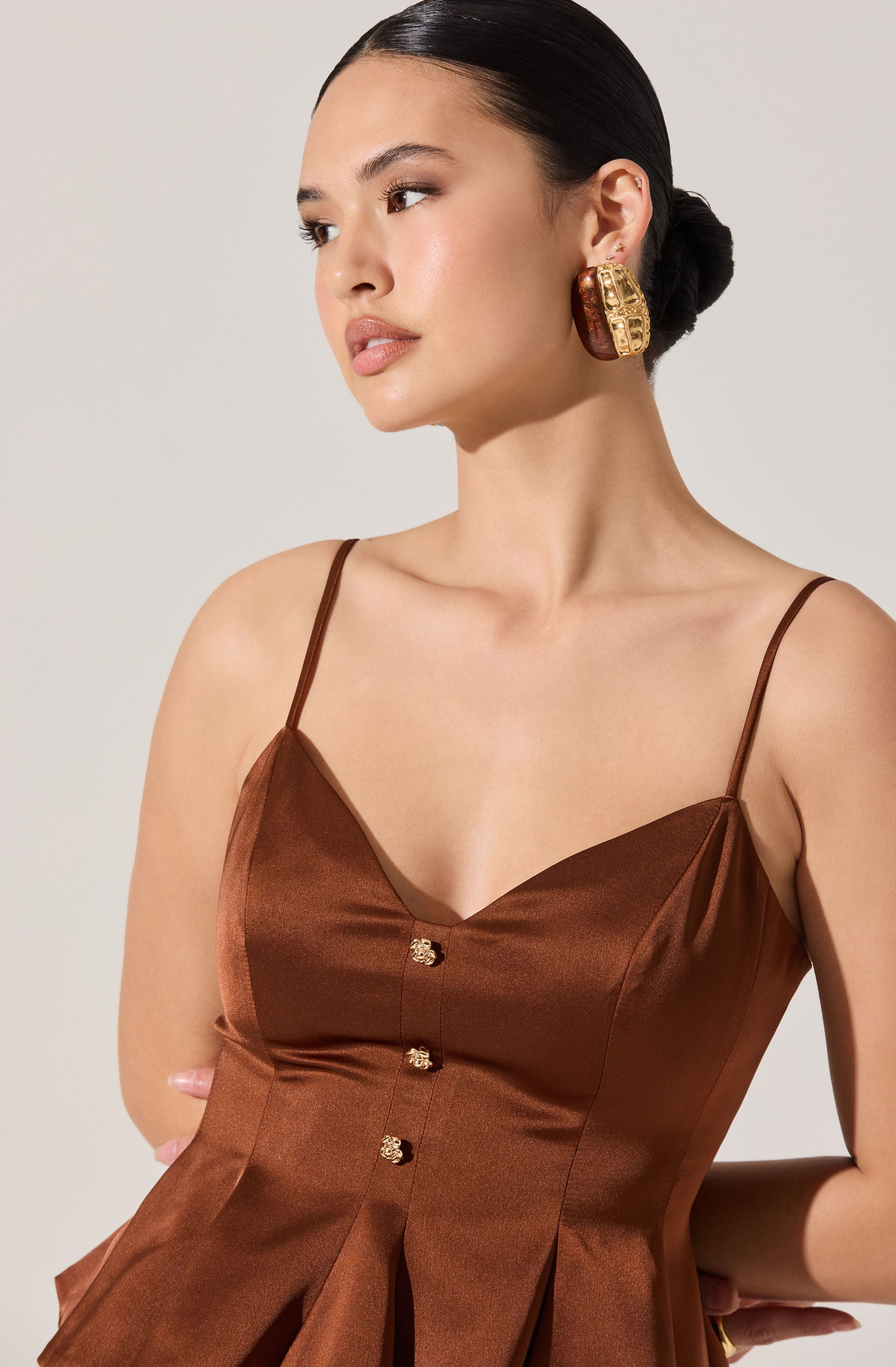 Paislee Satin Pleated Peplum Top