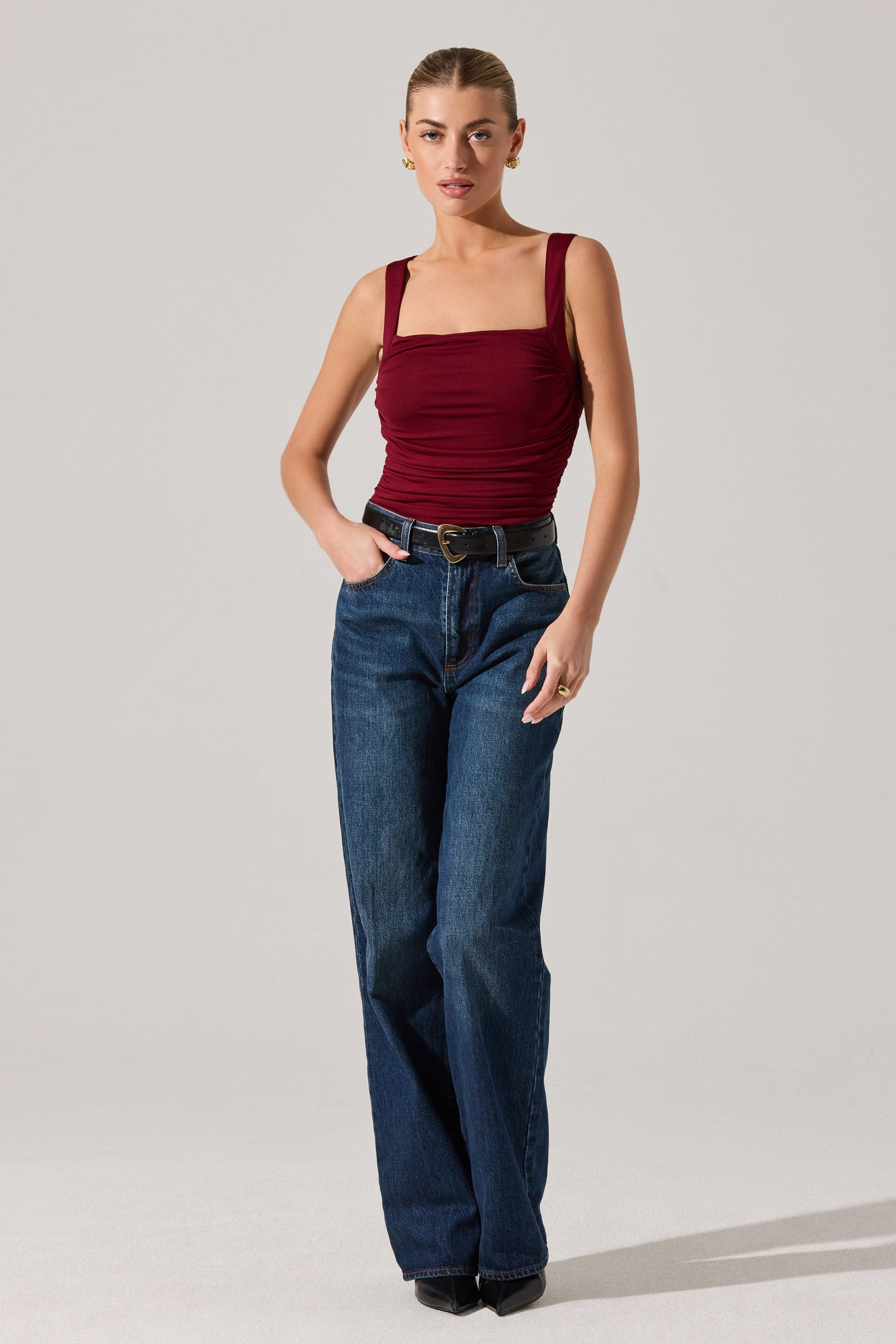 Voncile Ruched Square Neck Bodysuit