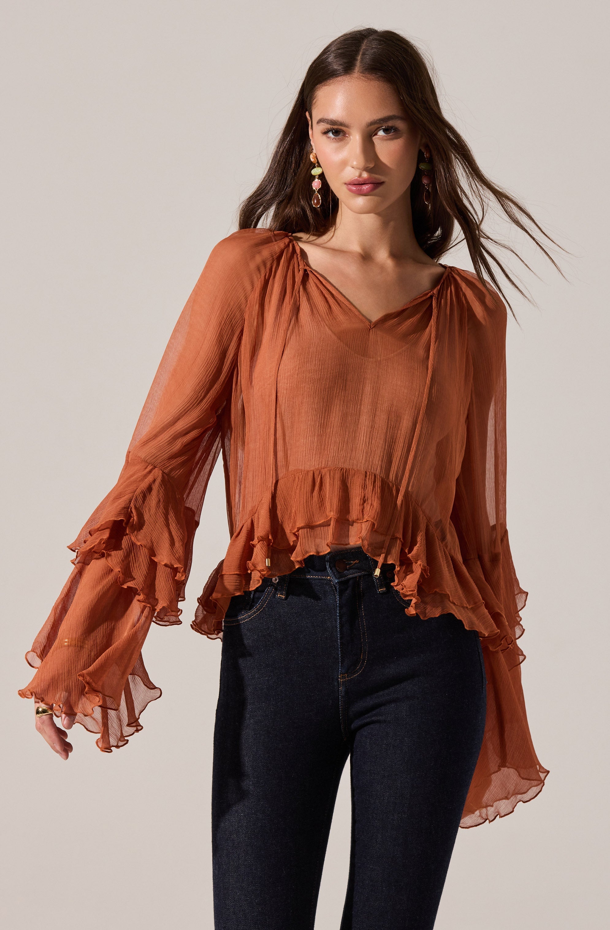 Margaery Sheer Ruffle Peplum Top