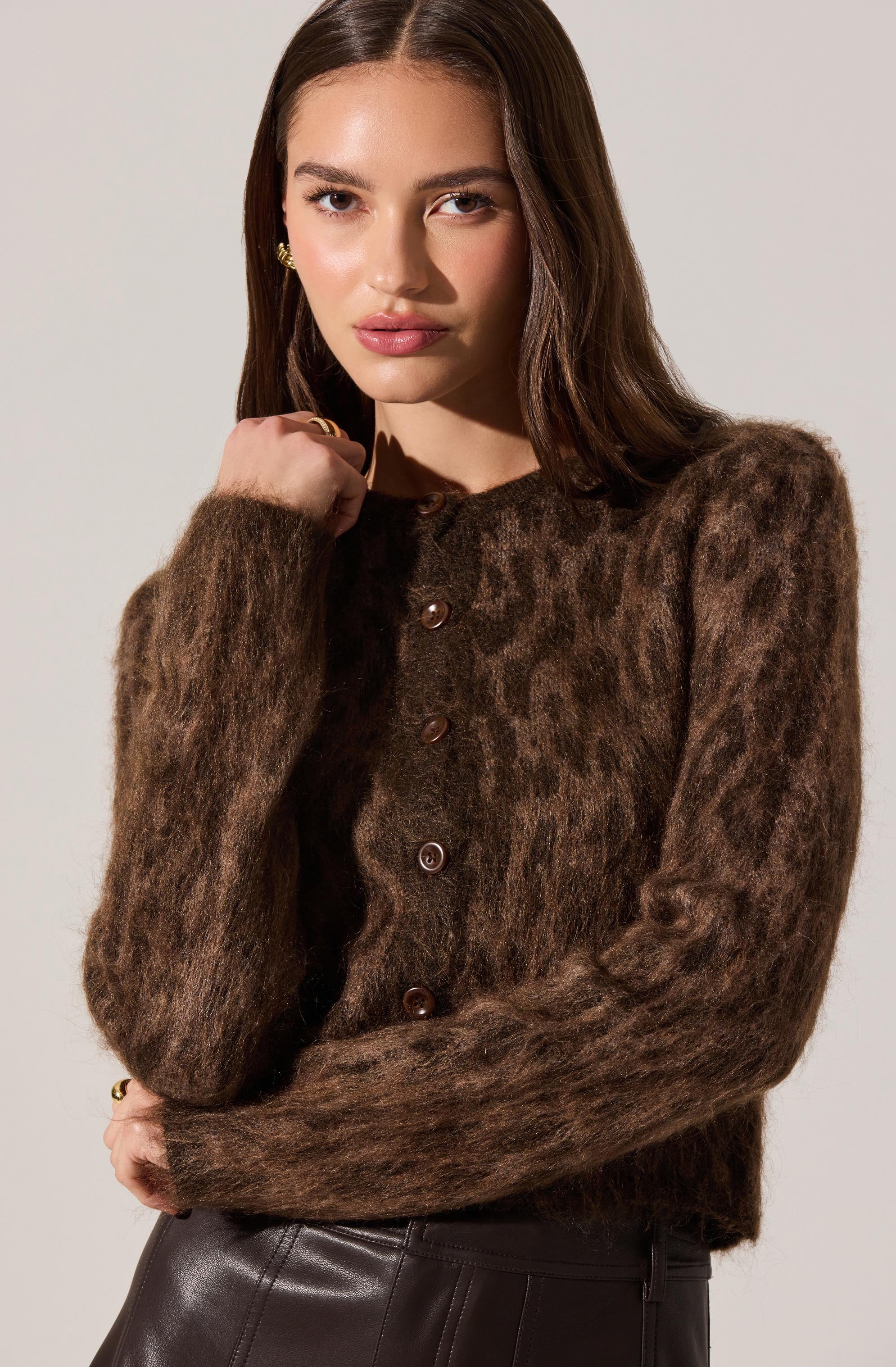 Katria Fuzzy Crewneck Cardigan