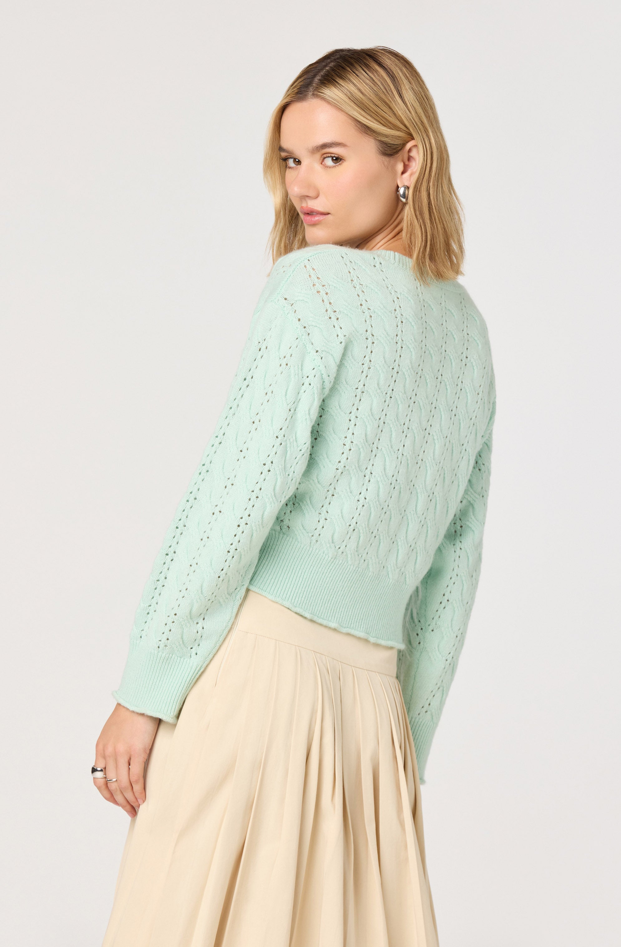 Kalen Cable-Knit Bow Cutout Cardigan