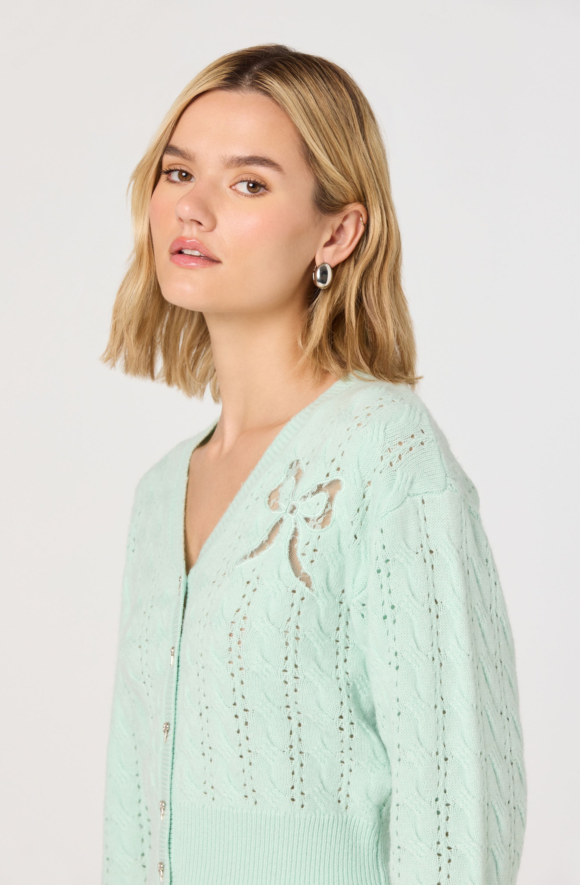 Kalen Cable-Knit Bow Cutout Cardigan