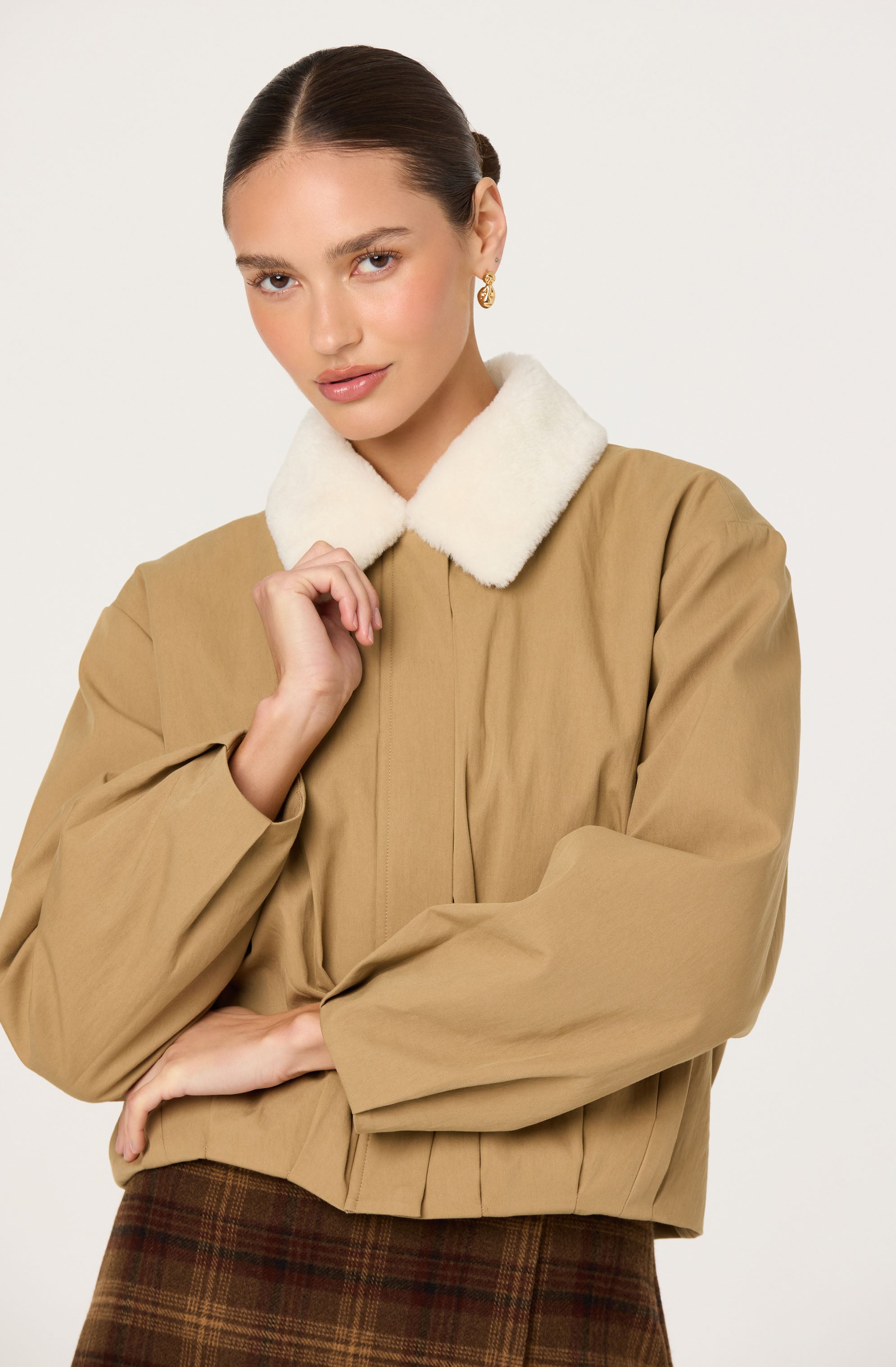 Raevin Faux Fur Collar Bomber Jacket