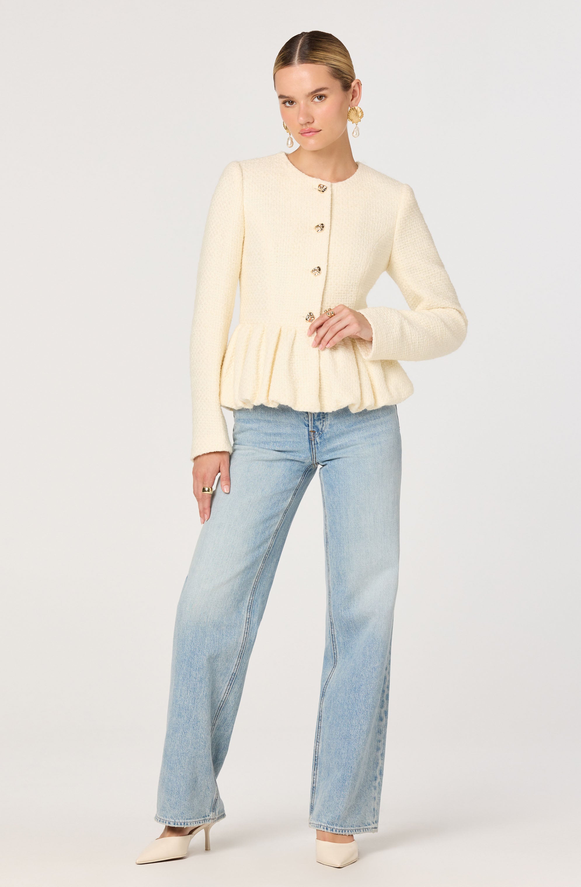 Nicolle Textured Peplum Bubble Hem Lady Jacket