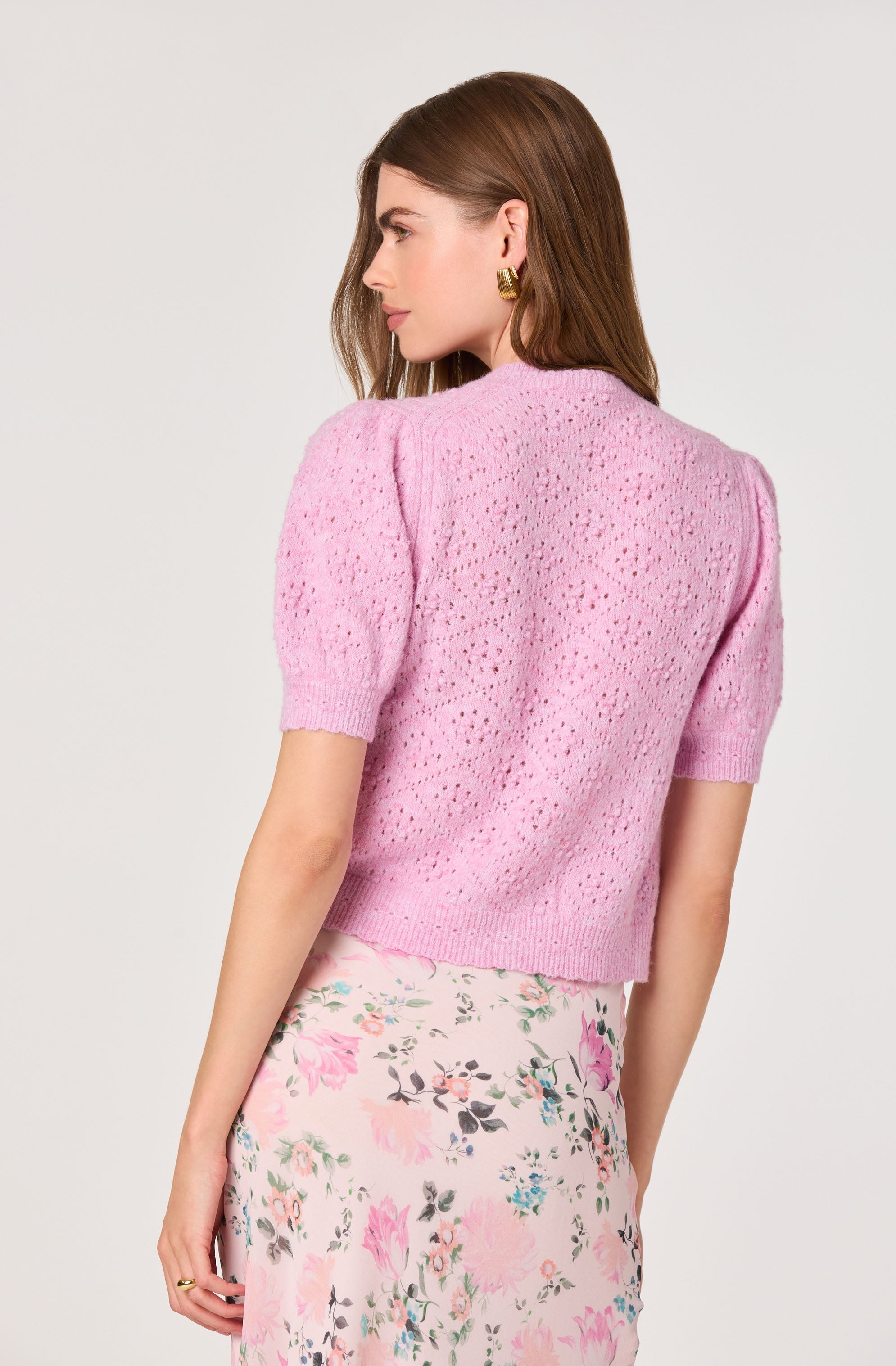 Kaydence Puff Sleeve Bobble Stitch Cardigan