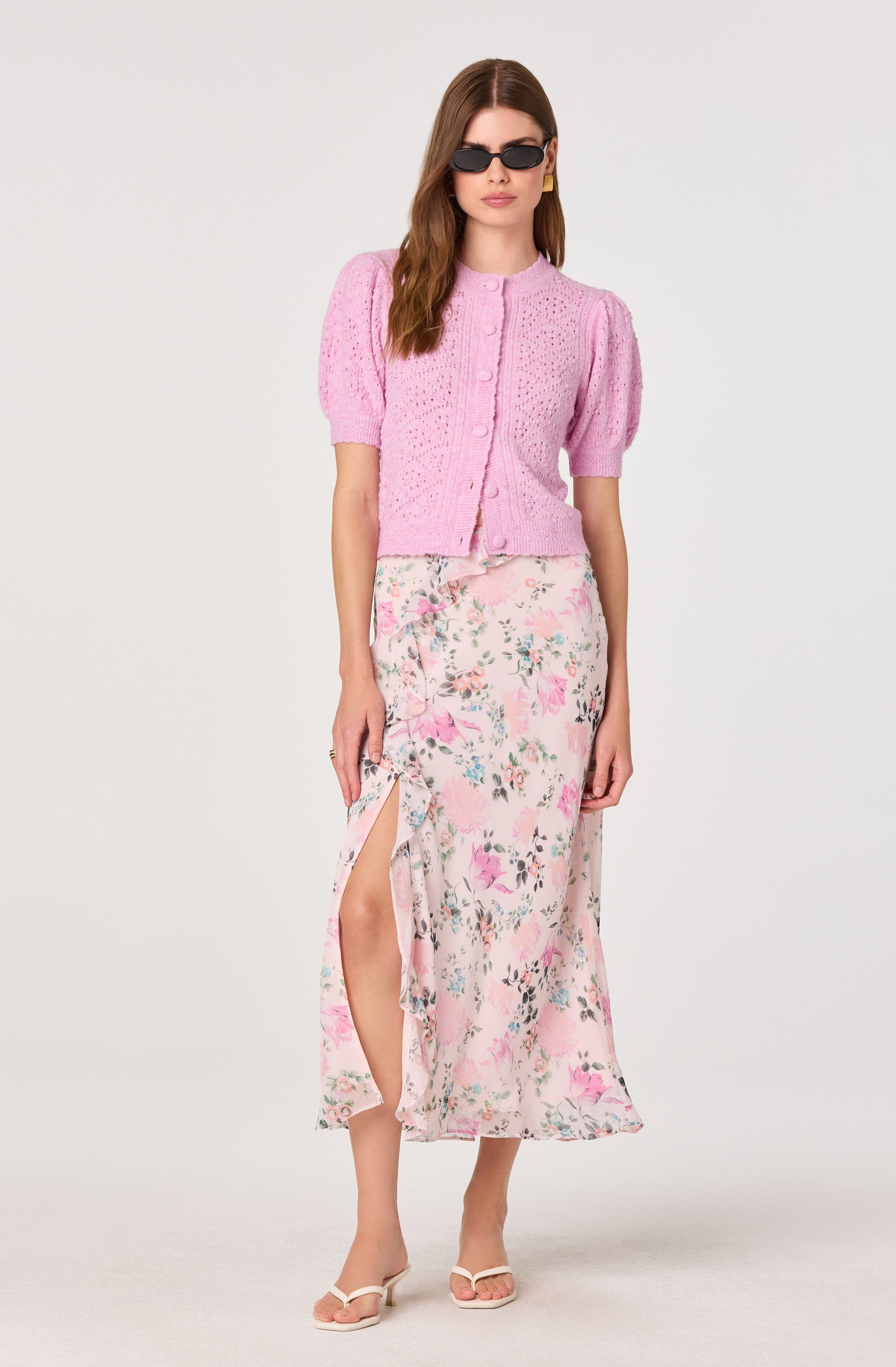 Kaydence Puff Sleeve Bobble Stitch Cardigan