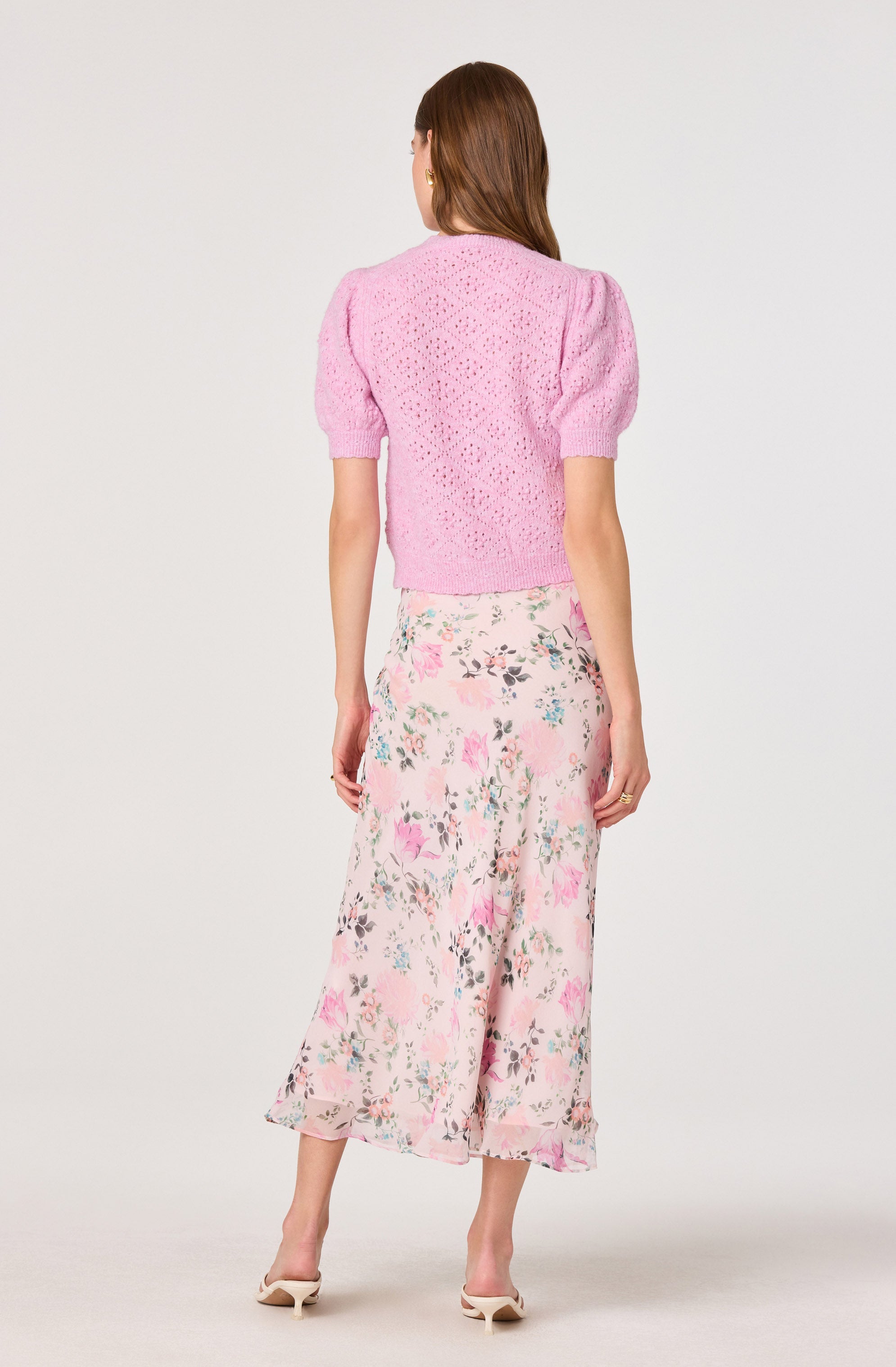 Kaydence Puff Sleeve Bobble Stitch Cardigan