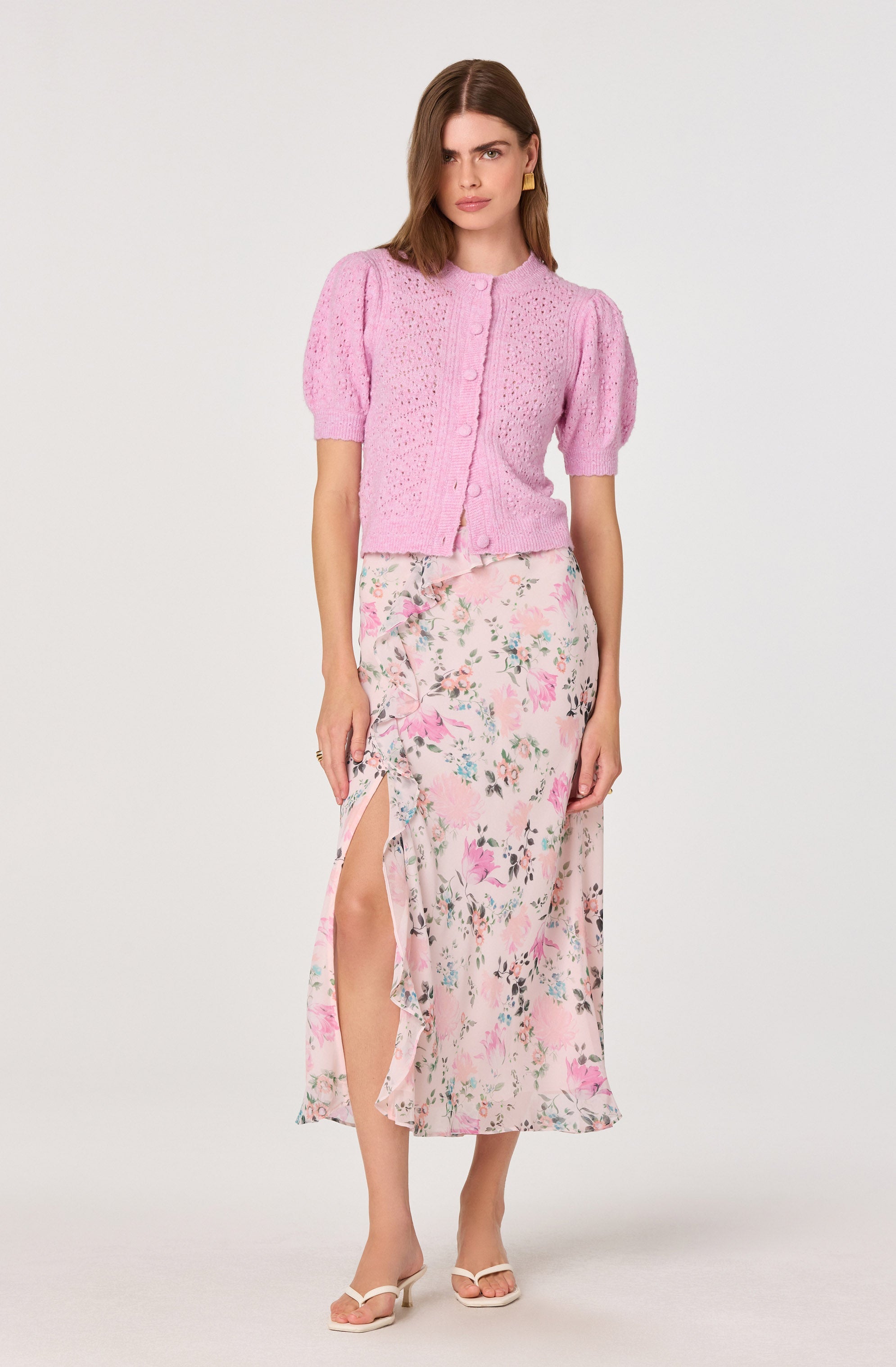 Kaydence Puff Sleeve Bobble Stitch Cardigan