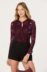 Yasmine Floral Mesh Ruched Top