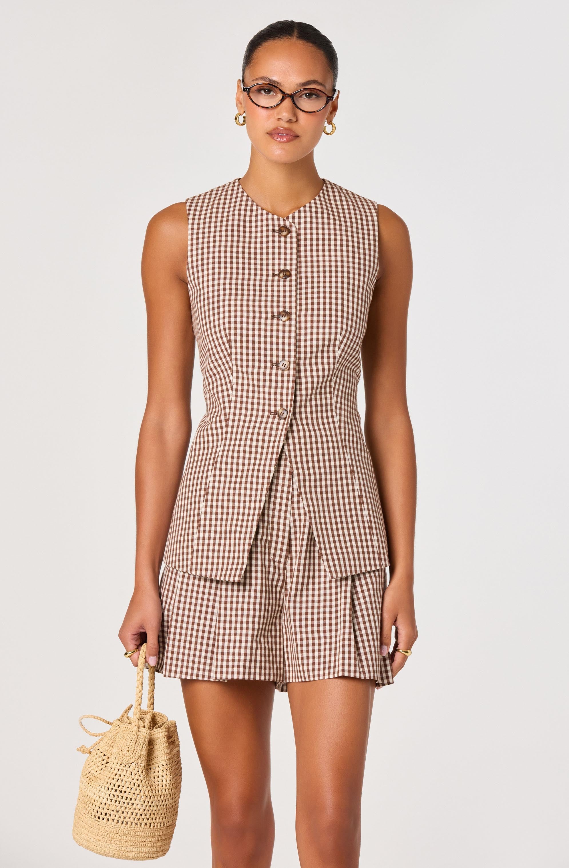 Karan Gingham Longline Vest
