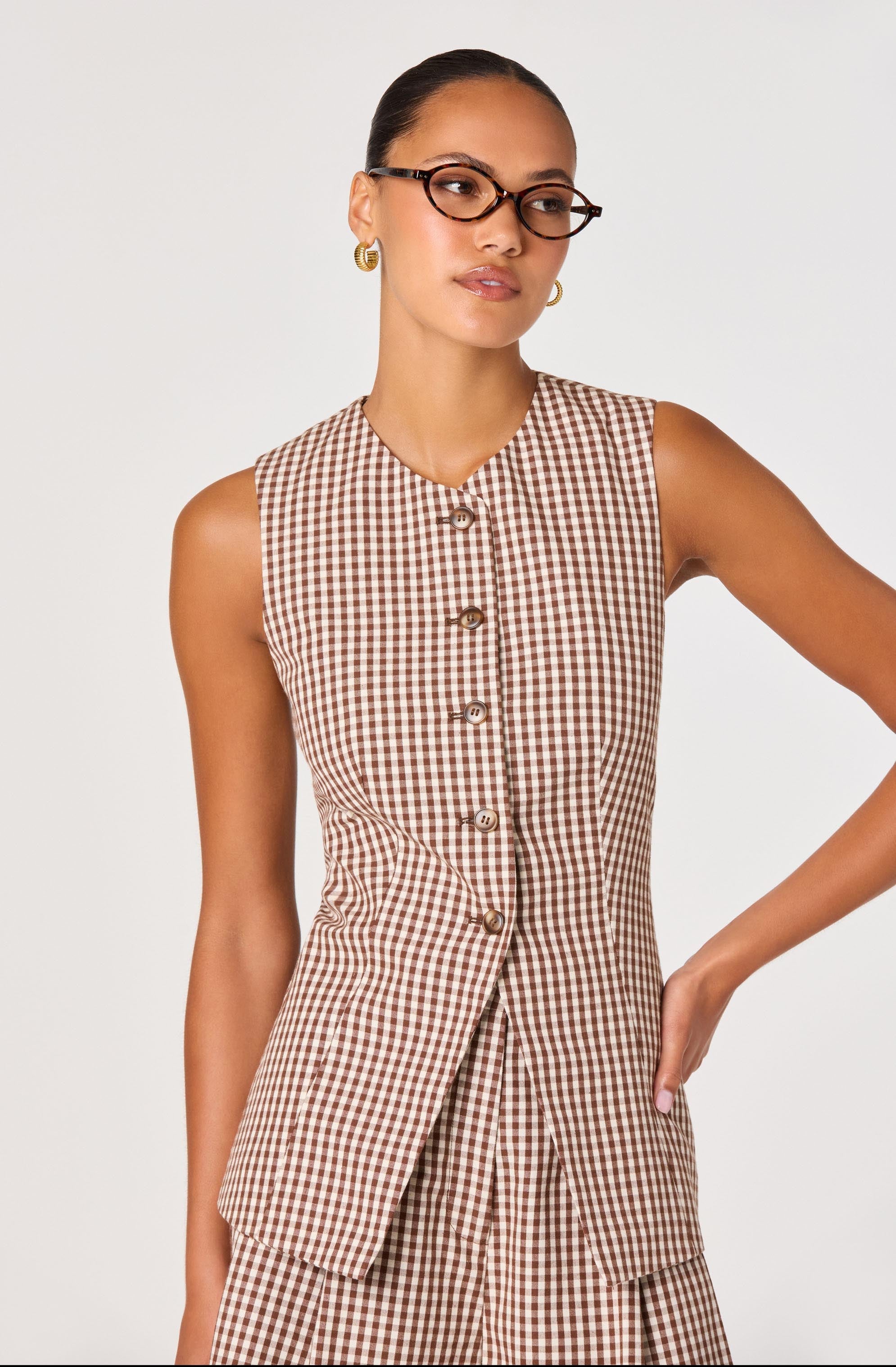 Karan Gingham Longline Vest