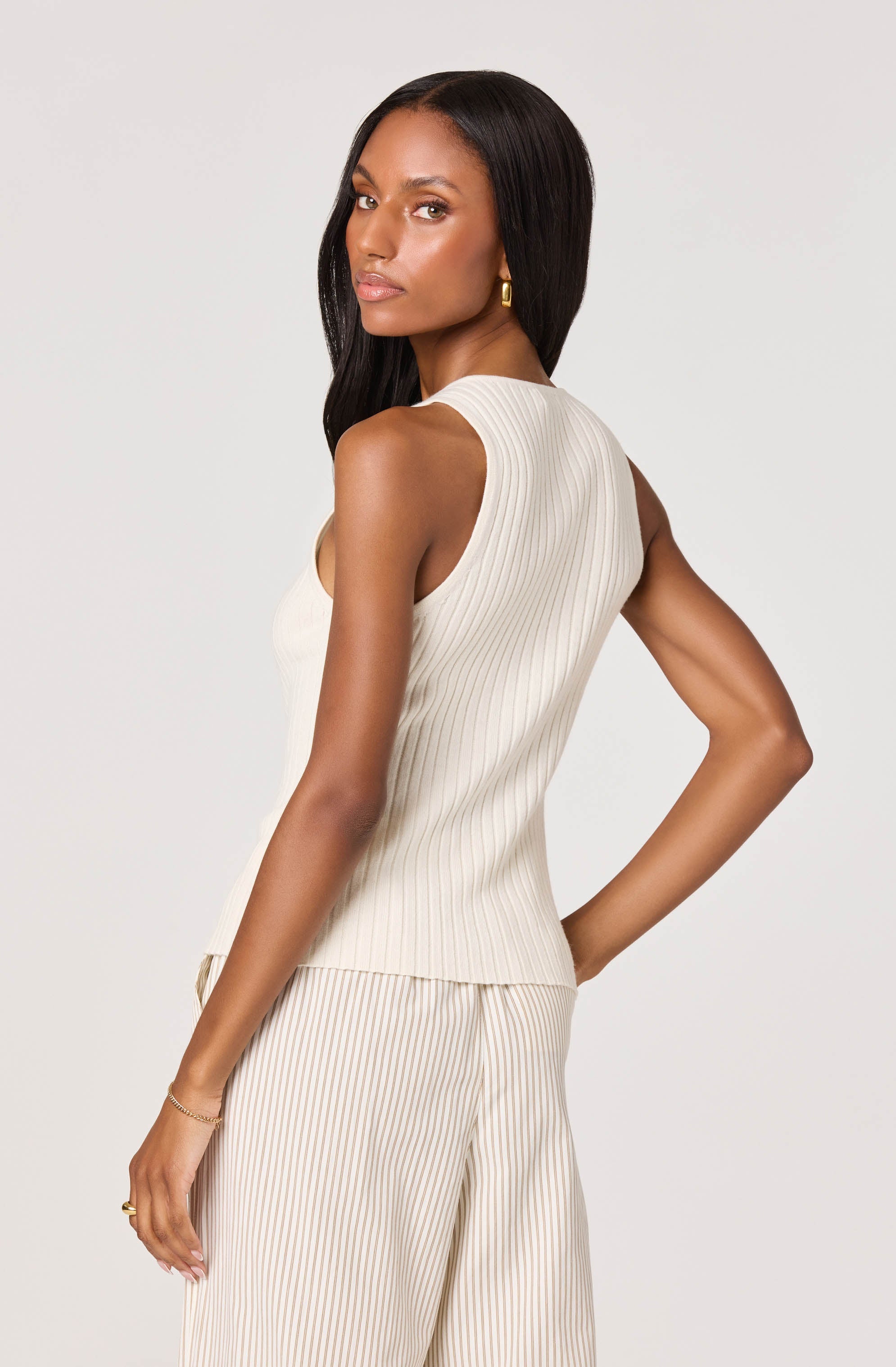 Mamie Ribbed Knit Button-Front Top