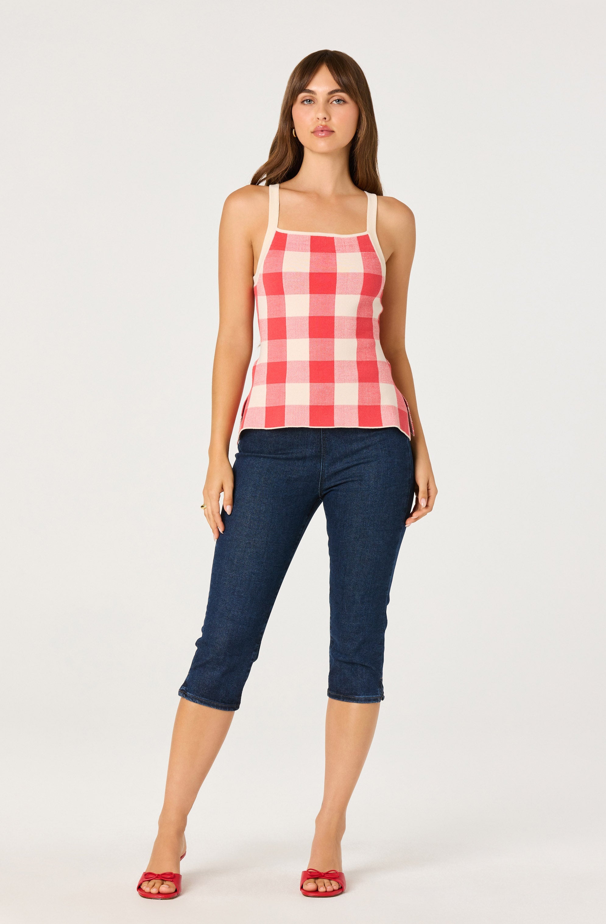 Sue Check Square-Neck Top