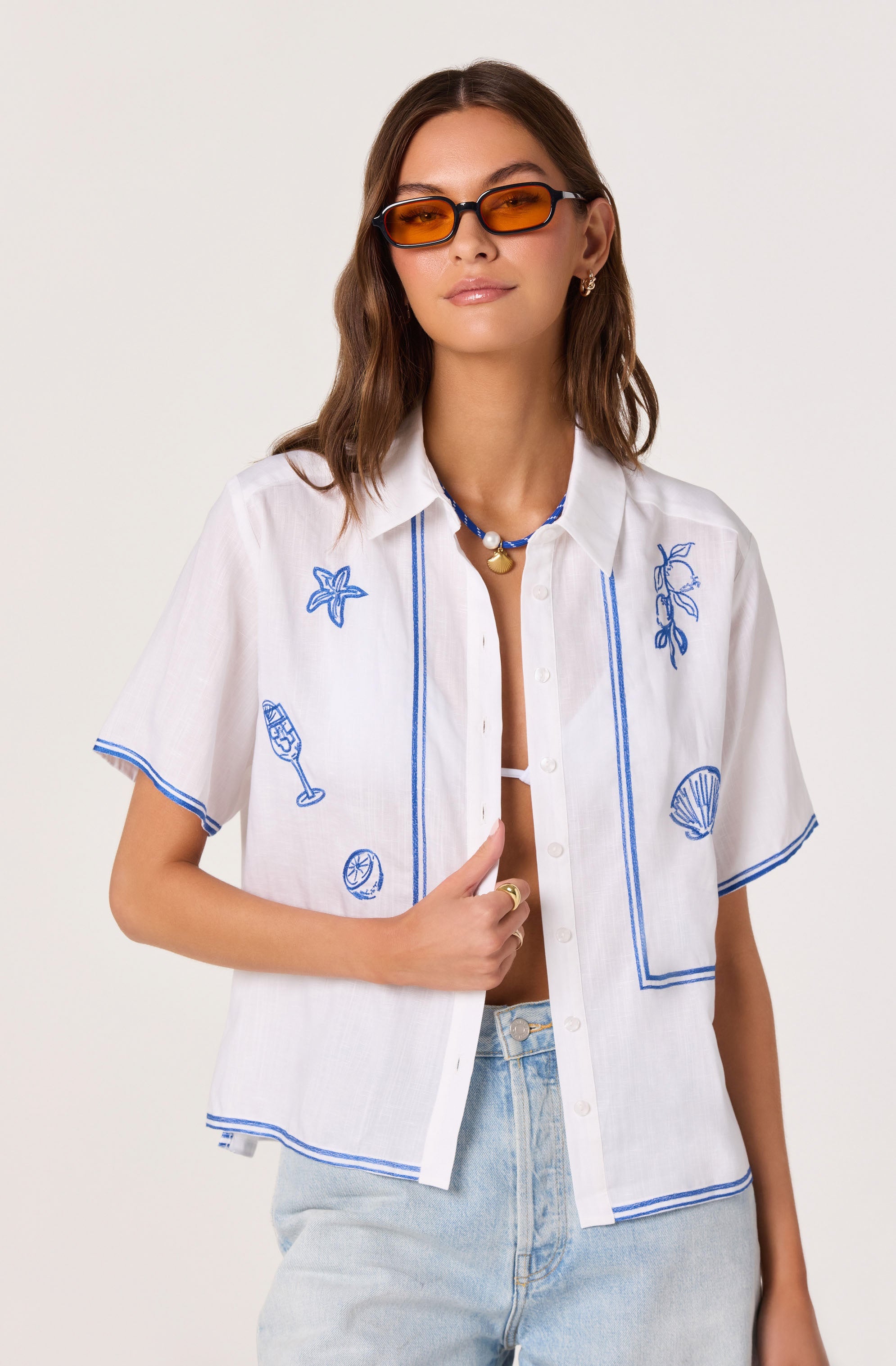 Trace Embroidered Linen Button-Up Shirt