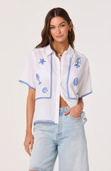 Trace Embroidered Linen Button-Up Shirt