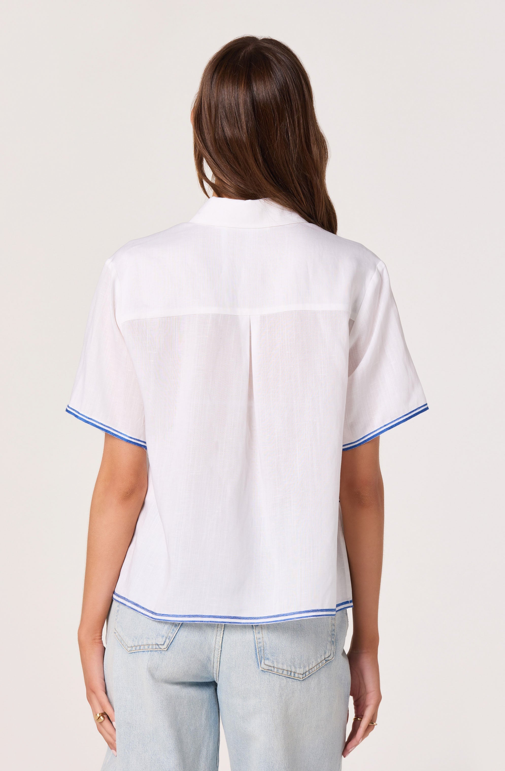 Trace Embroidered Linen Button-Up Shirt