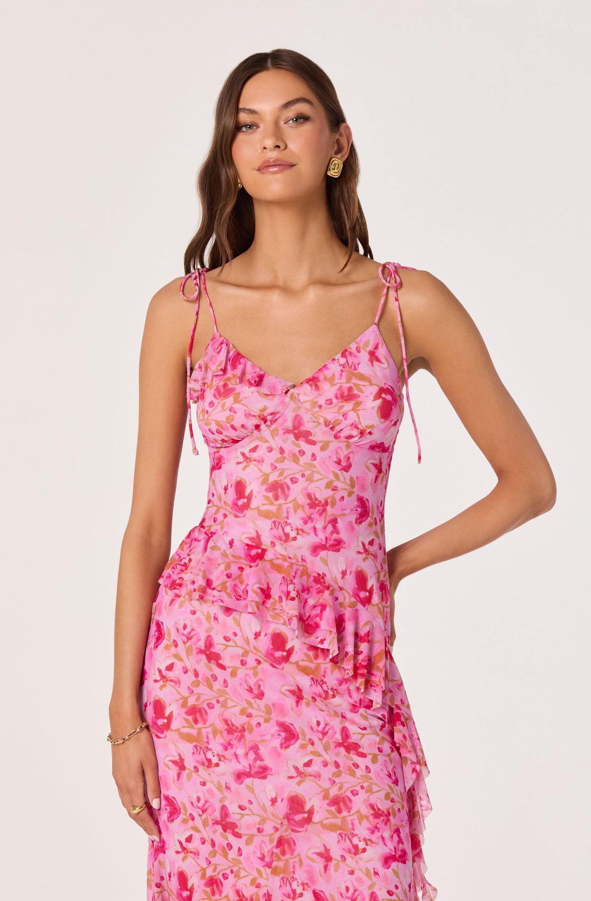Mejra Floral Ruffle Asymmetric Tank Top
