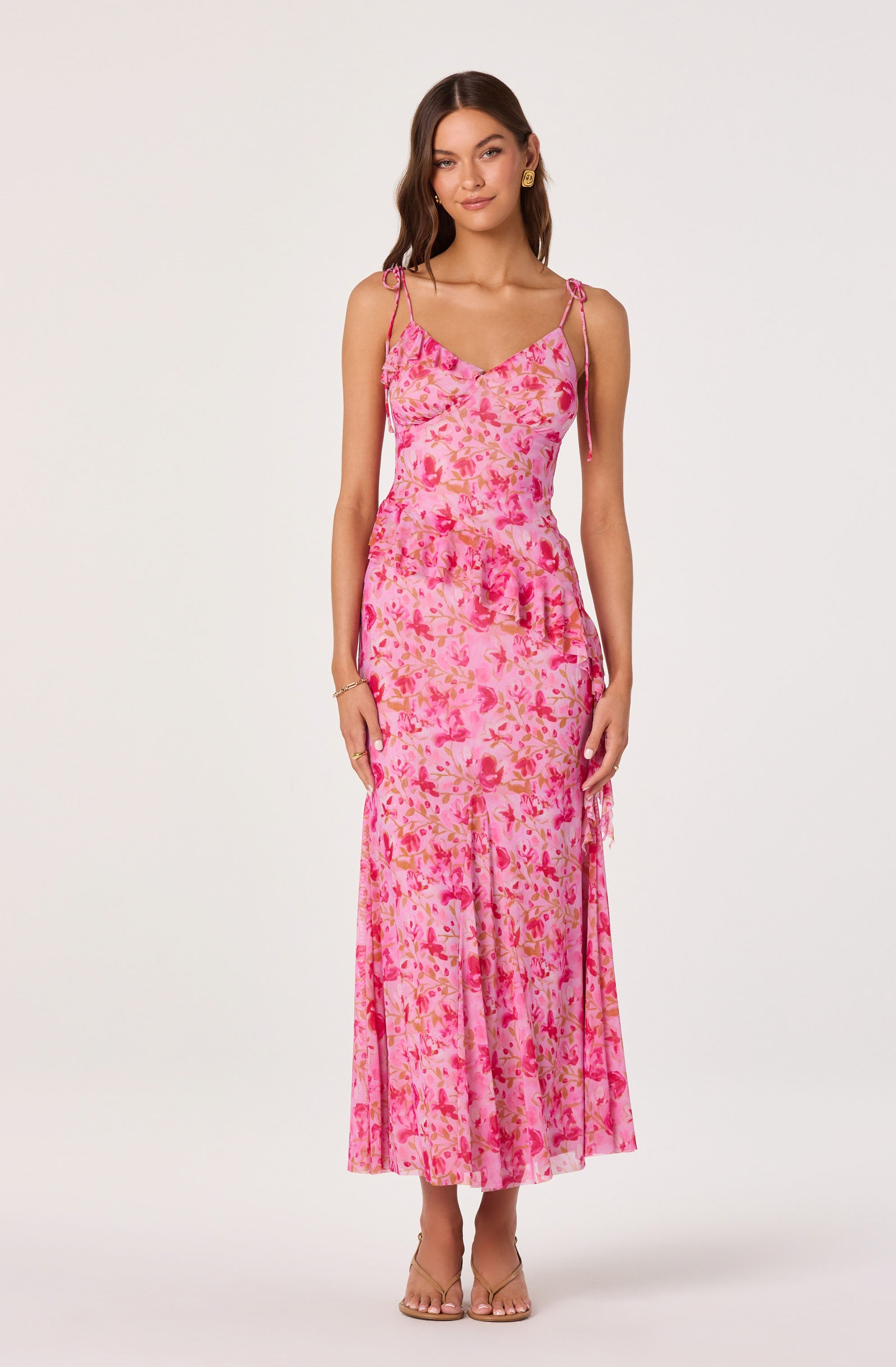 Mejra Floral Ruffle Asymmetric Tank Top
