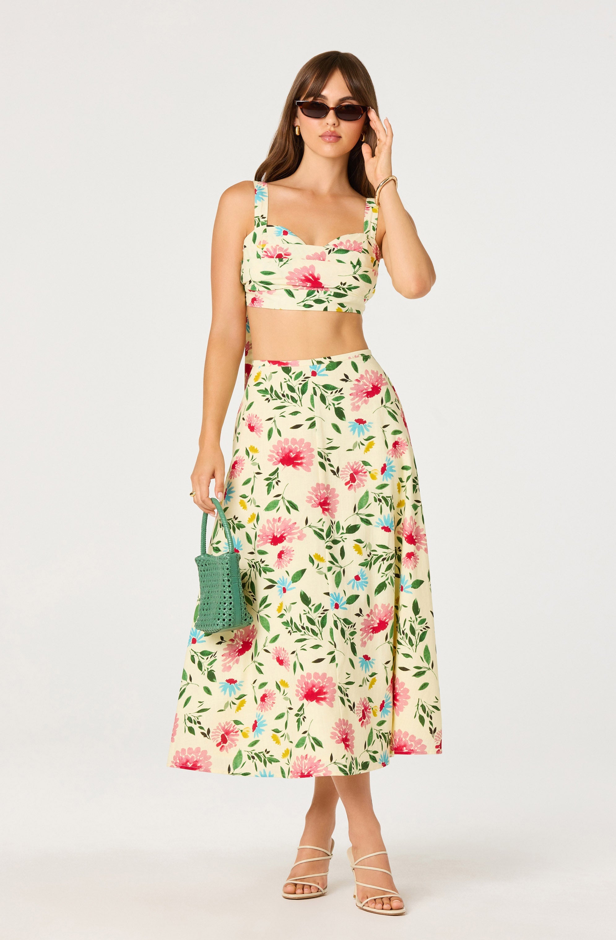 Myria Floral Tie-Strap Cropped Bustier Top
