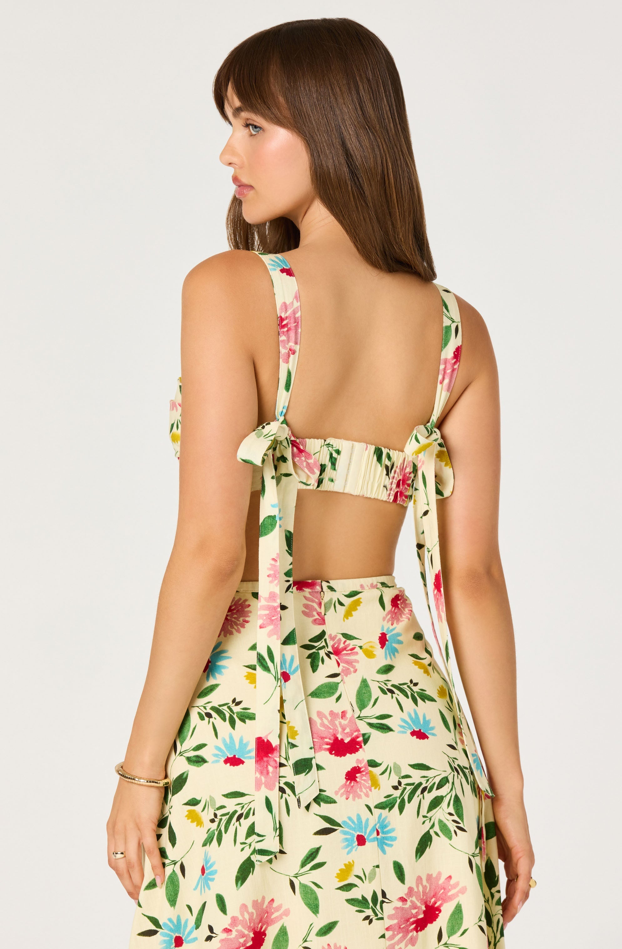 Myria Floral Tie-Strap Cropped Bustier Top