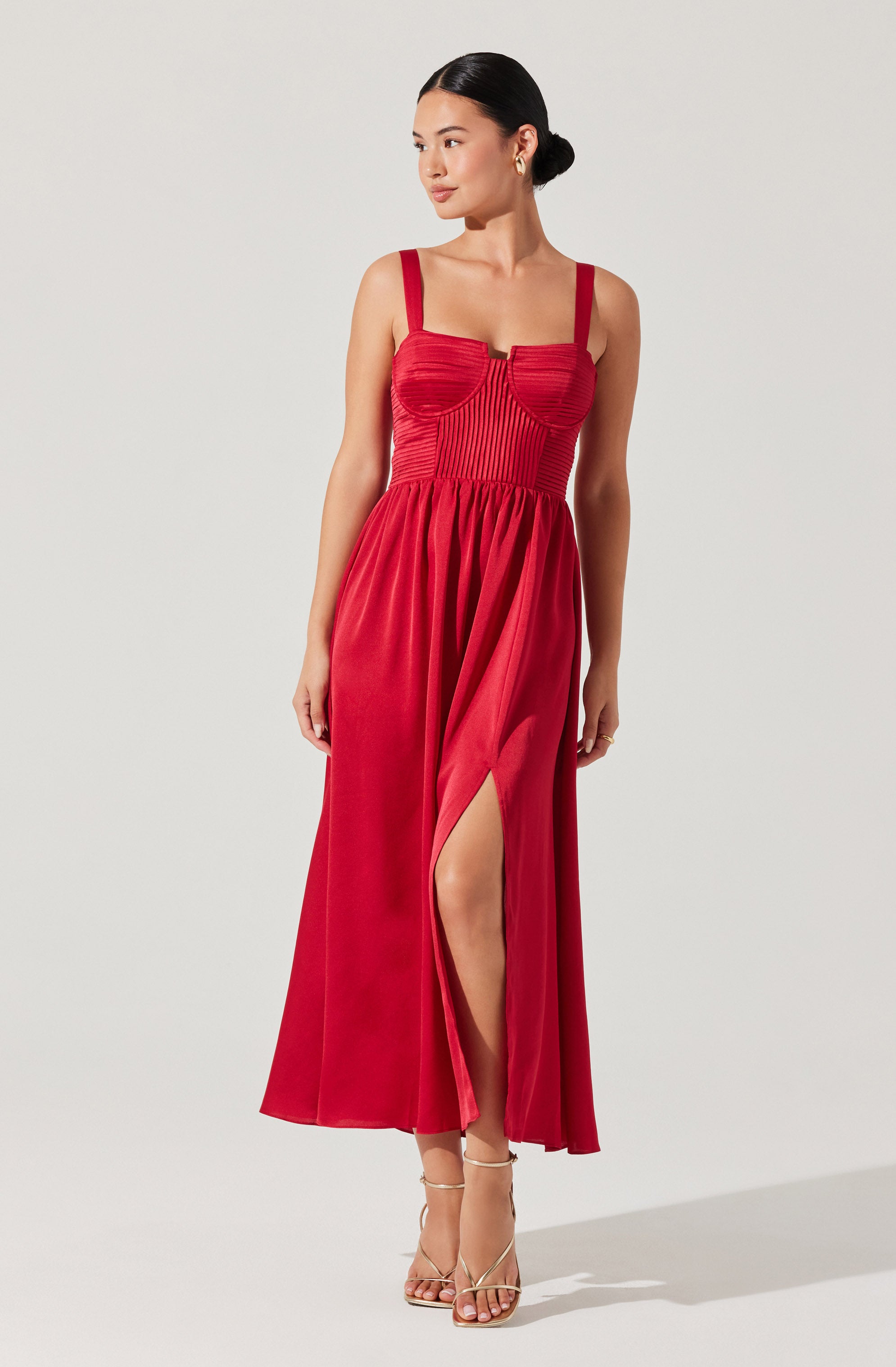 Pleated Bustier Midi Dress