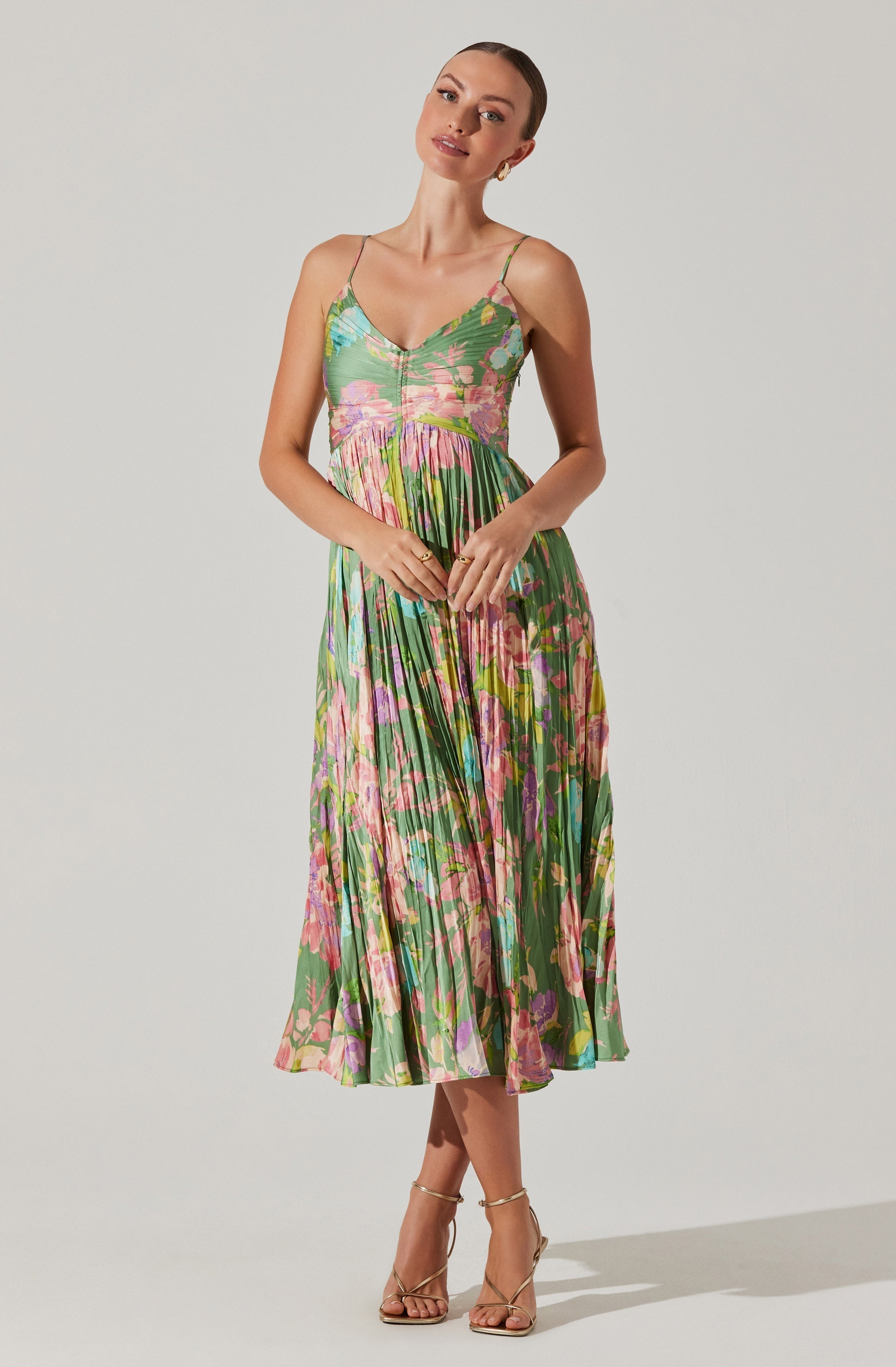 Maeve Pleated Satin Midi Dress