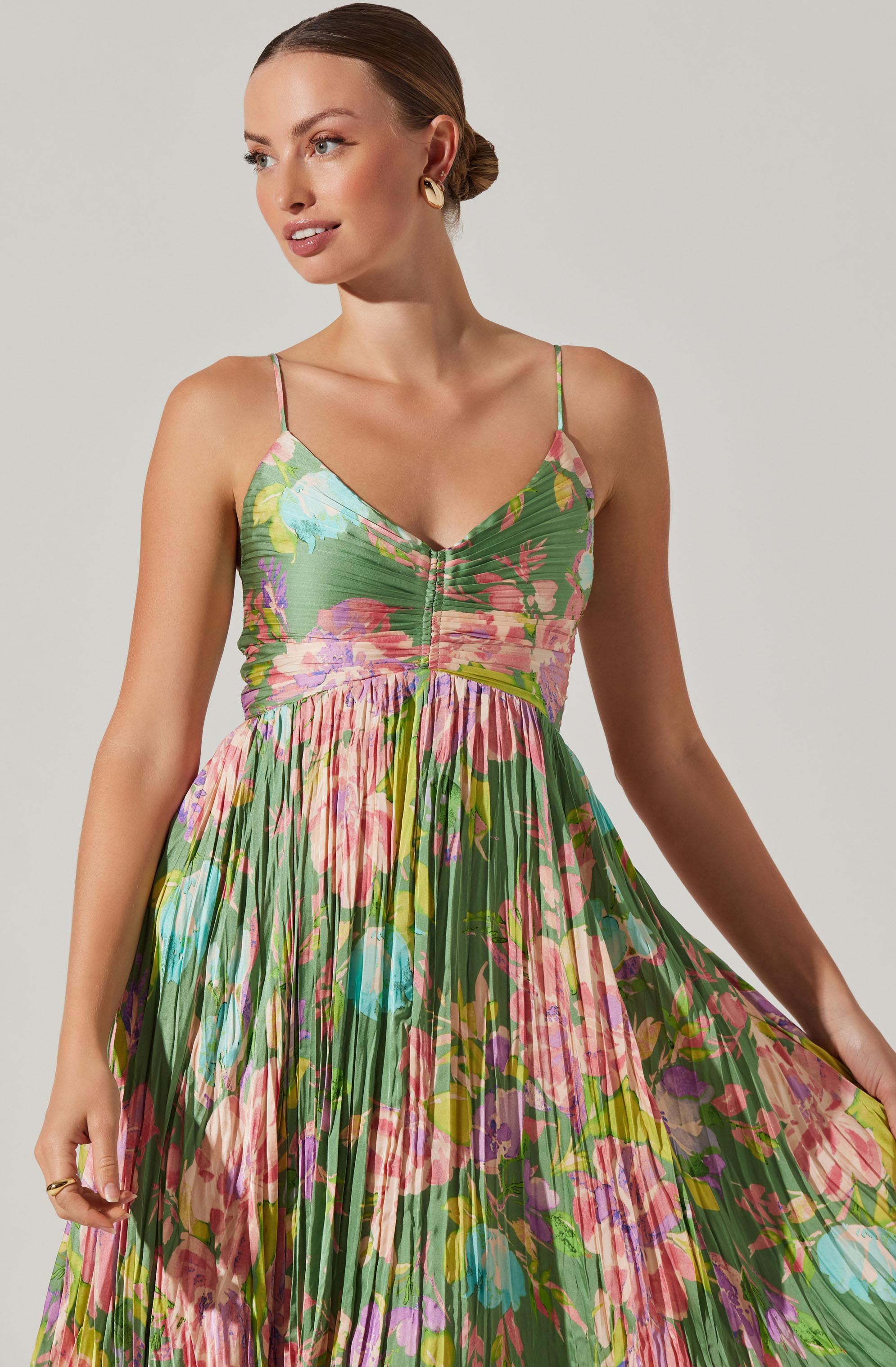 Maeve Pleated Satin Midi Dress