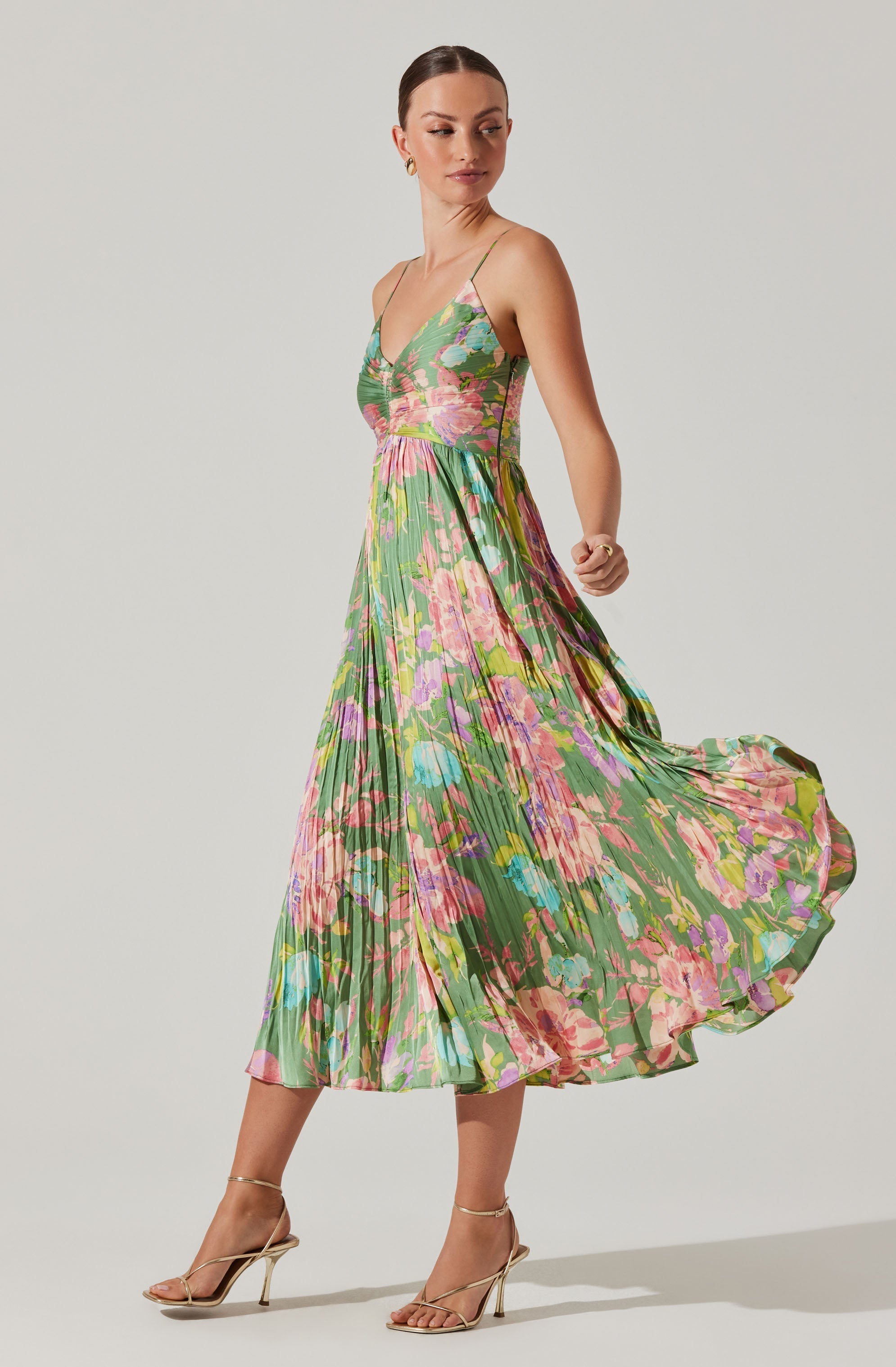 Maeve Pleated Satin Midi Dress