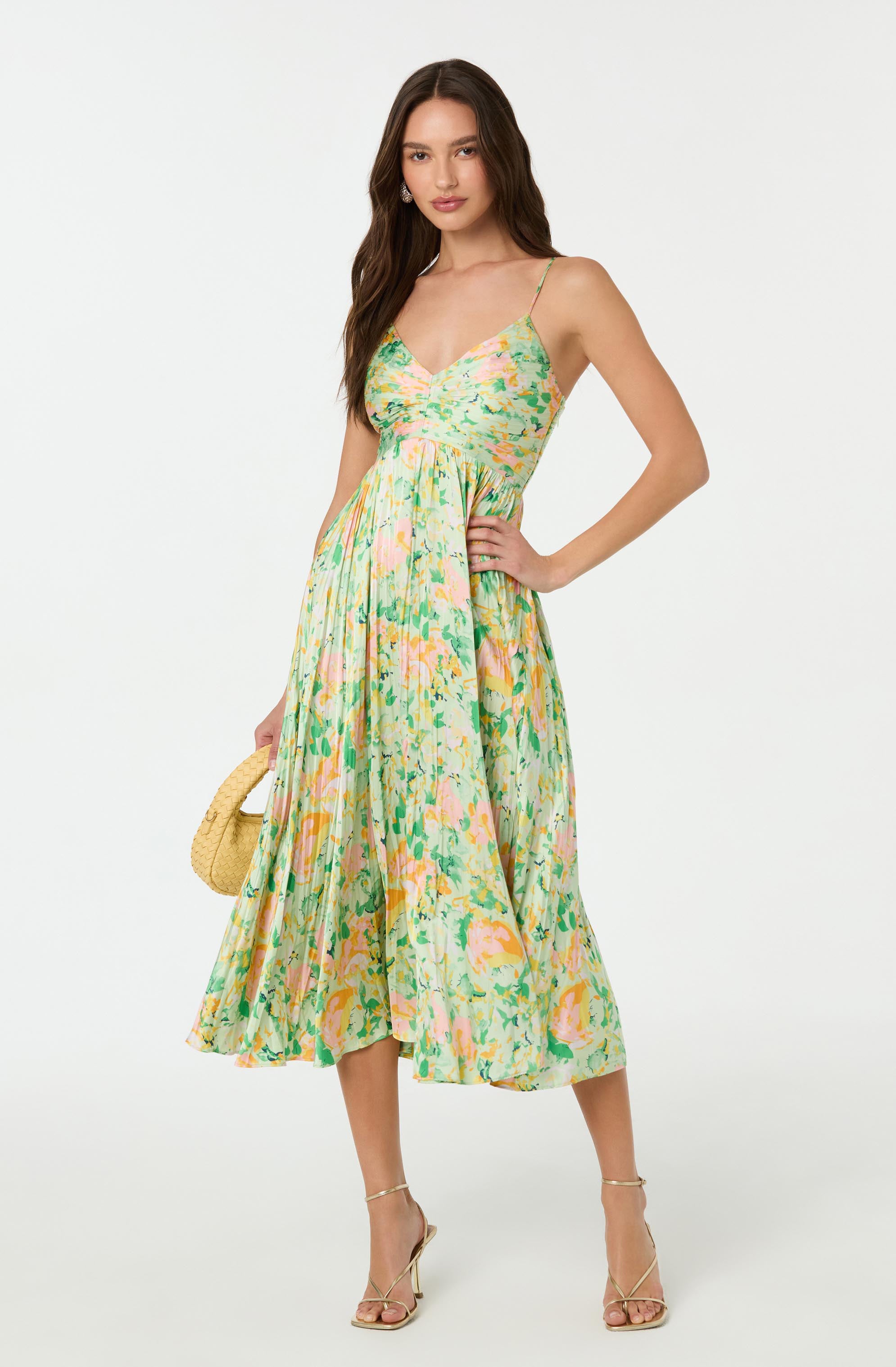 Maeve Pleated Satin Midi Dress