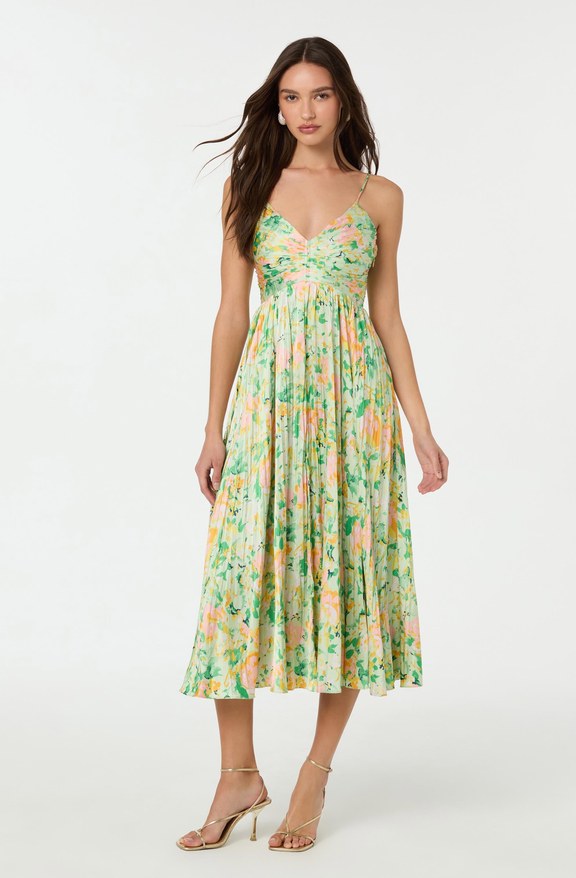 Maeve Pleated Satin Midi Dress
