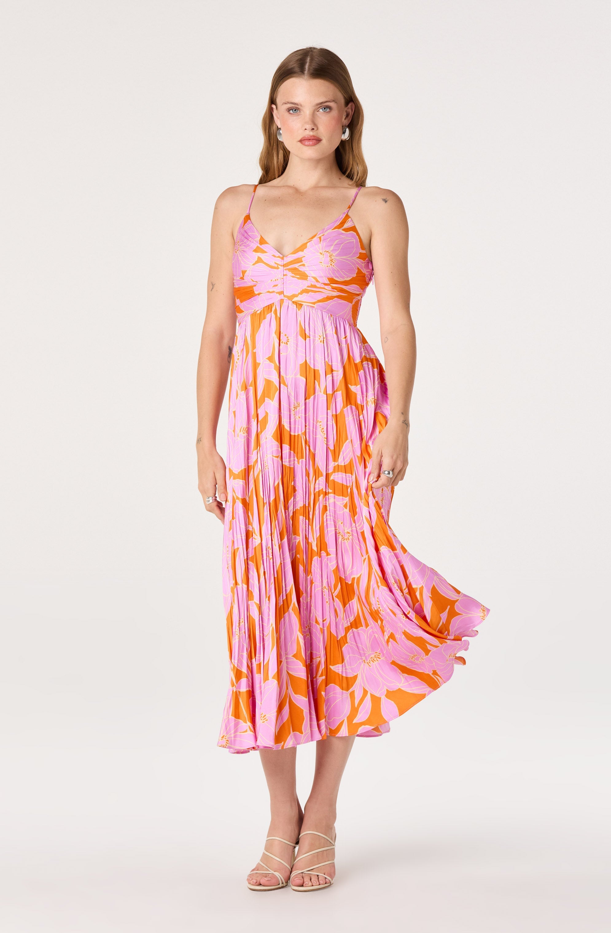 Maeve Pleated Satin Midi Dress