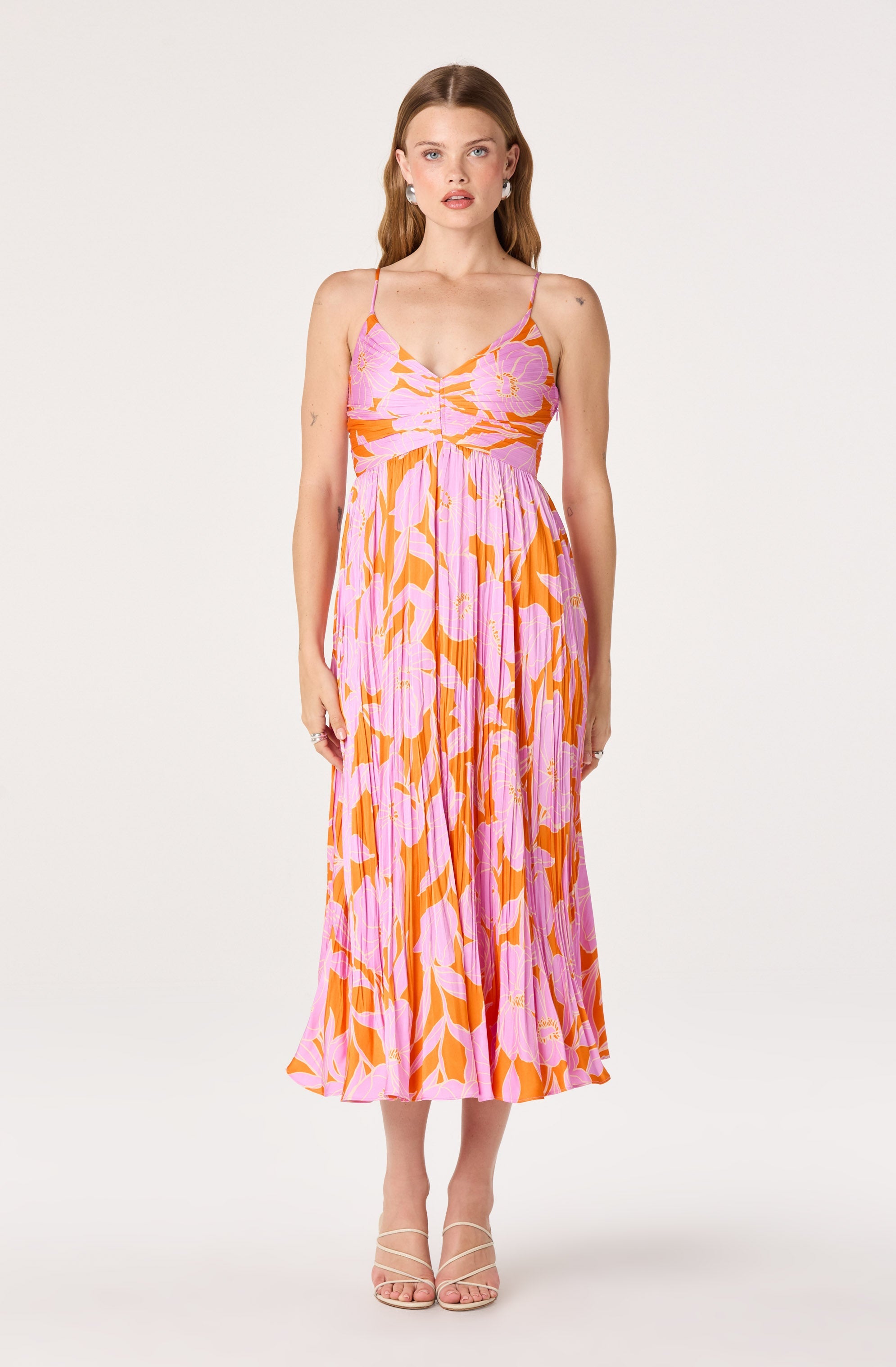 Maeve Pleated Satin Midi Dress