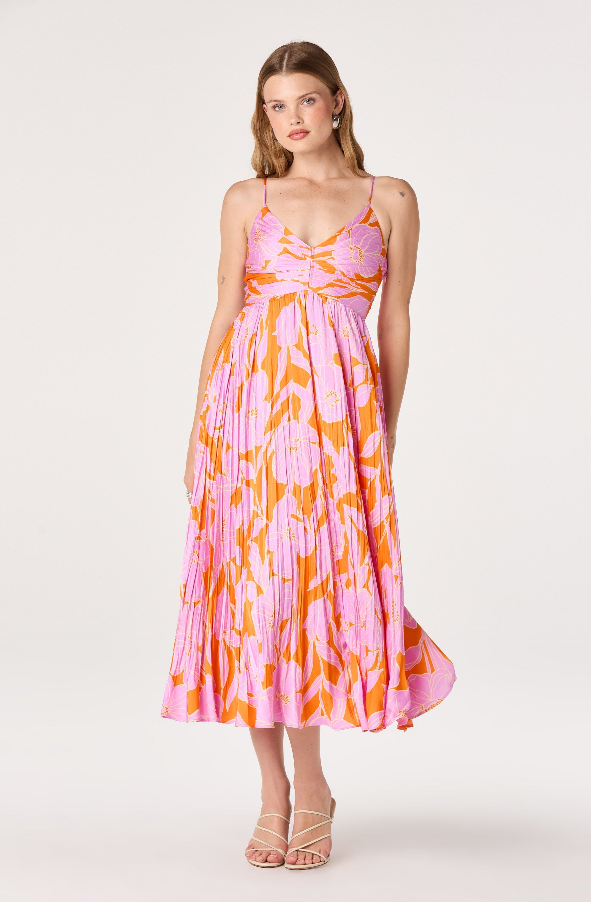 Maeve Pleated Satin Midi Dress