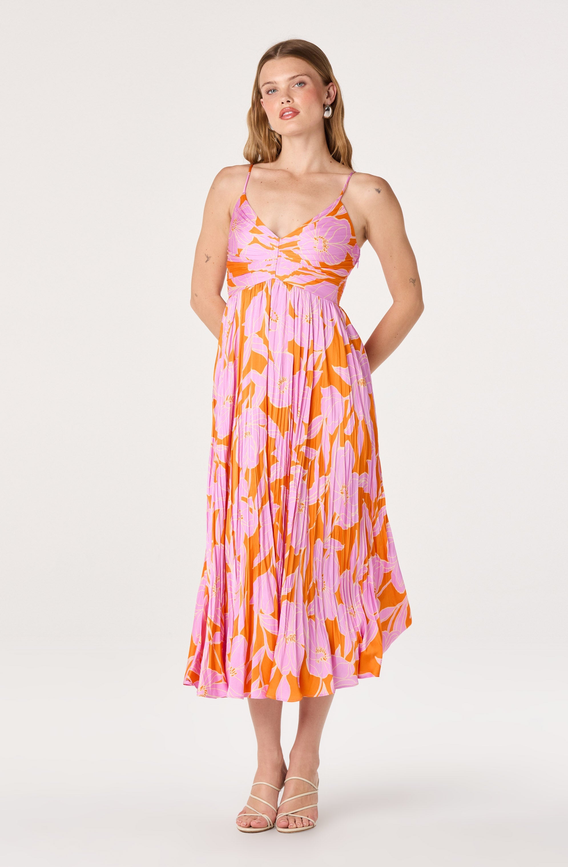 Maeve Pleated Satin Midi Dress