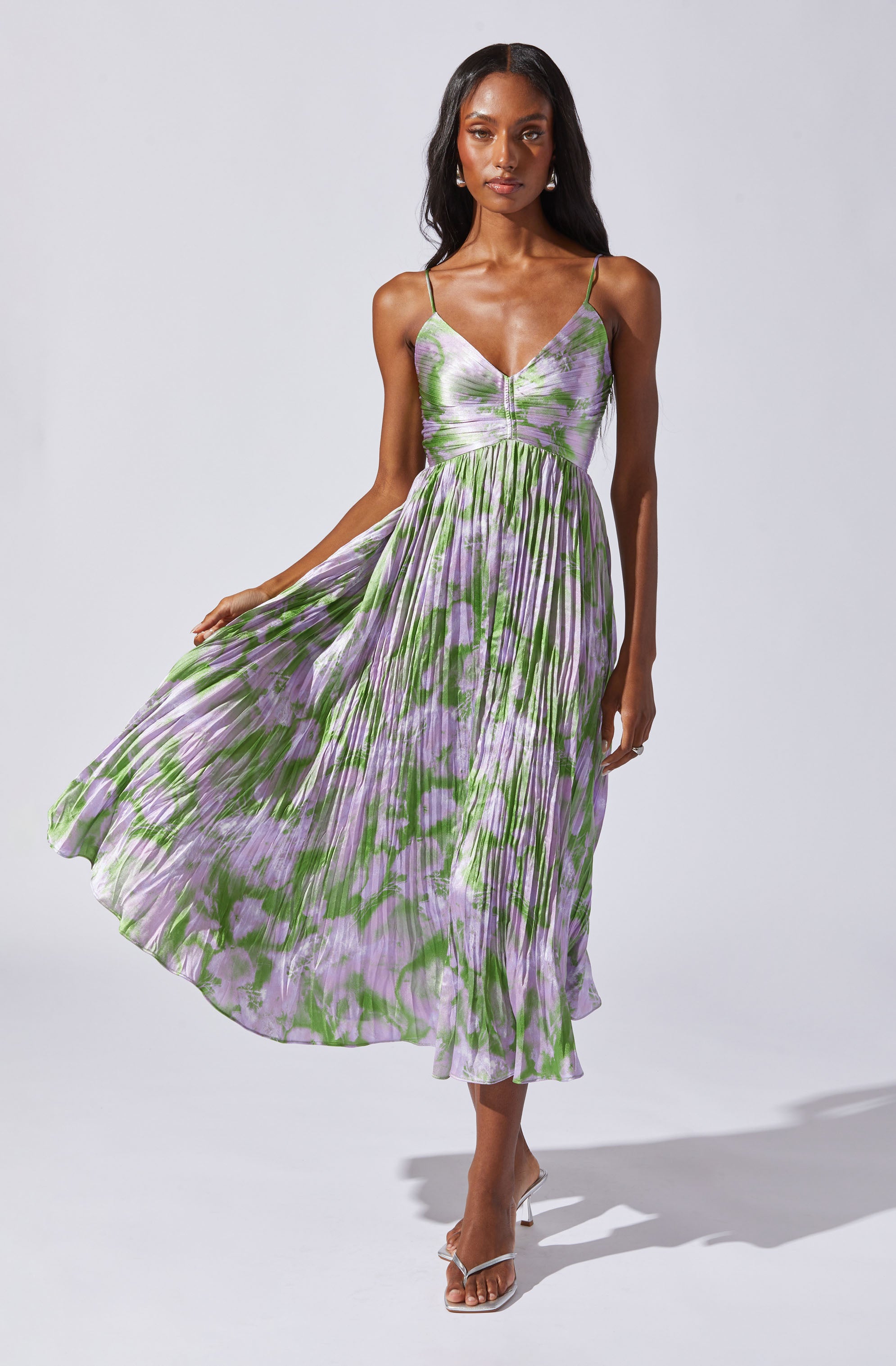 Maeve Pleated Satin Midi Dress