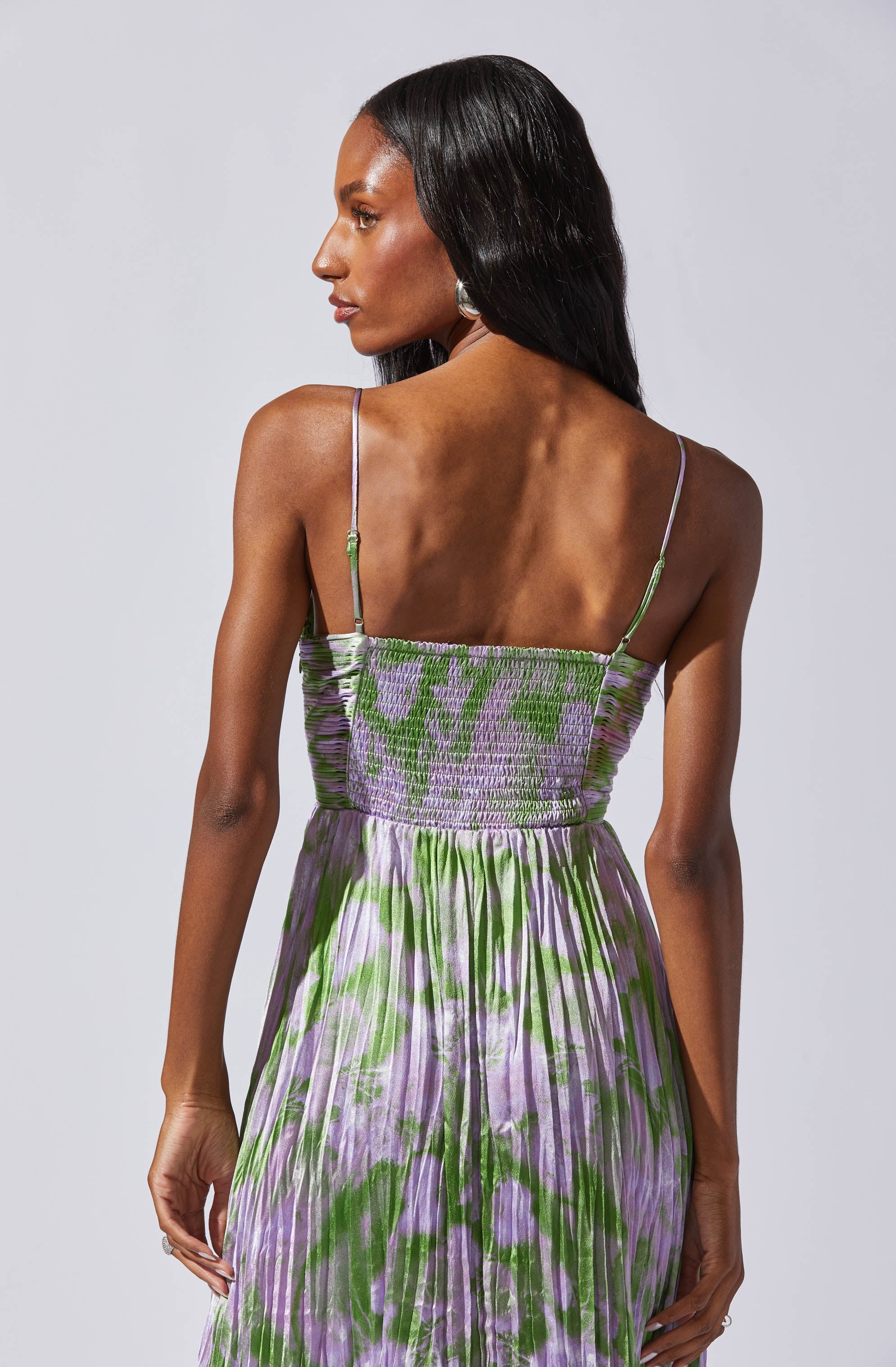 Maeve Pleated Satin Midi Dress