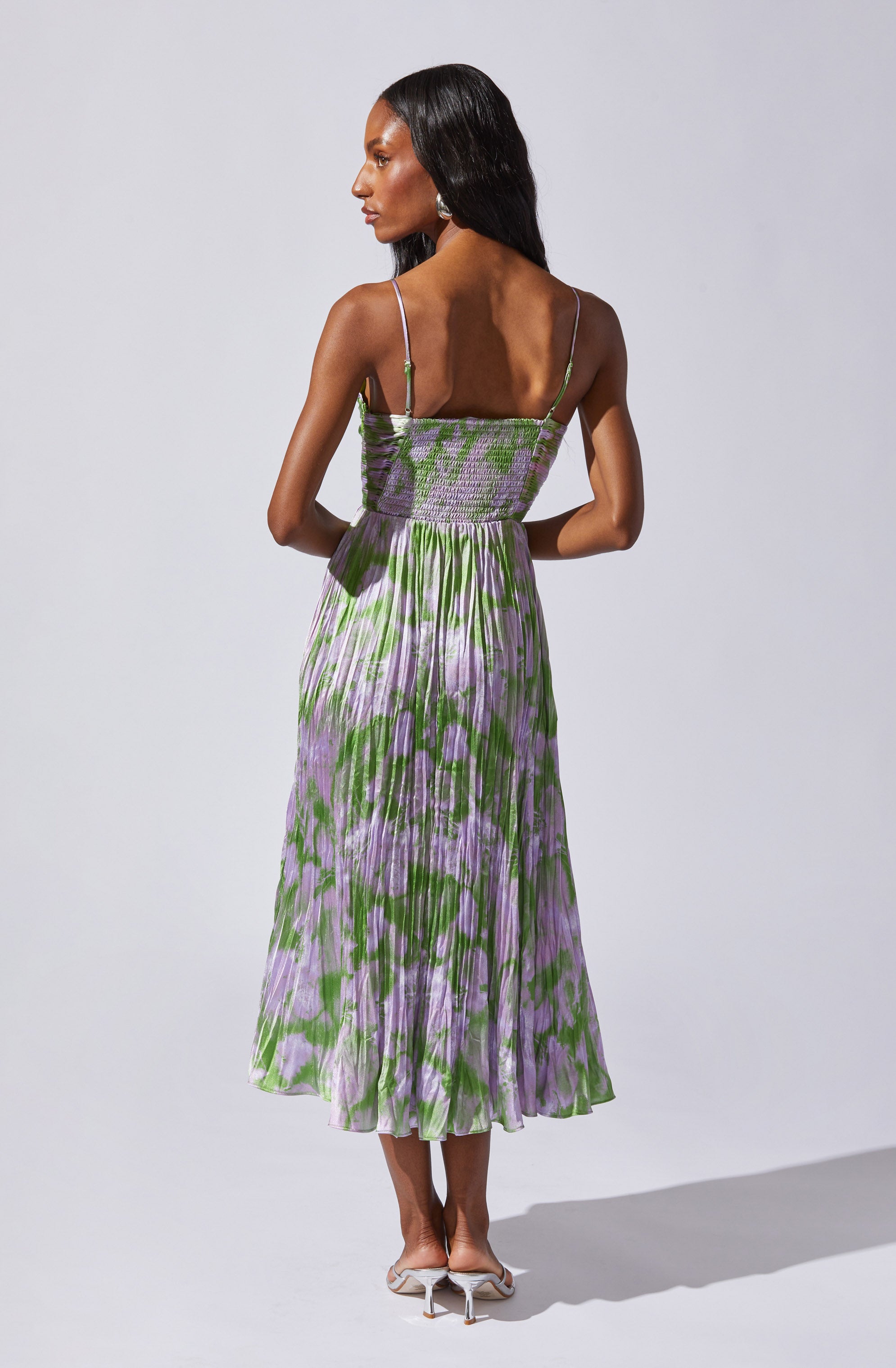 Maeve Pleated Satin Midi Dress