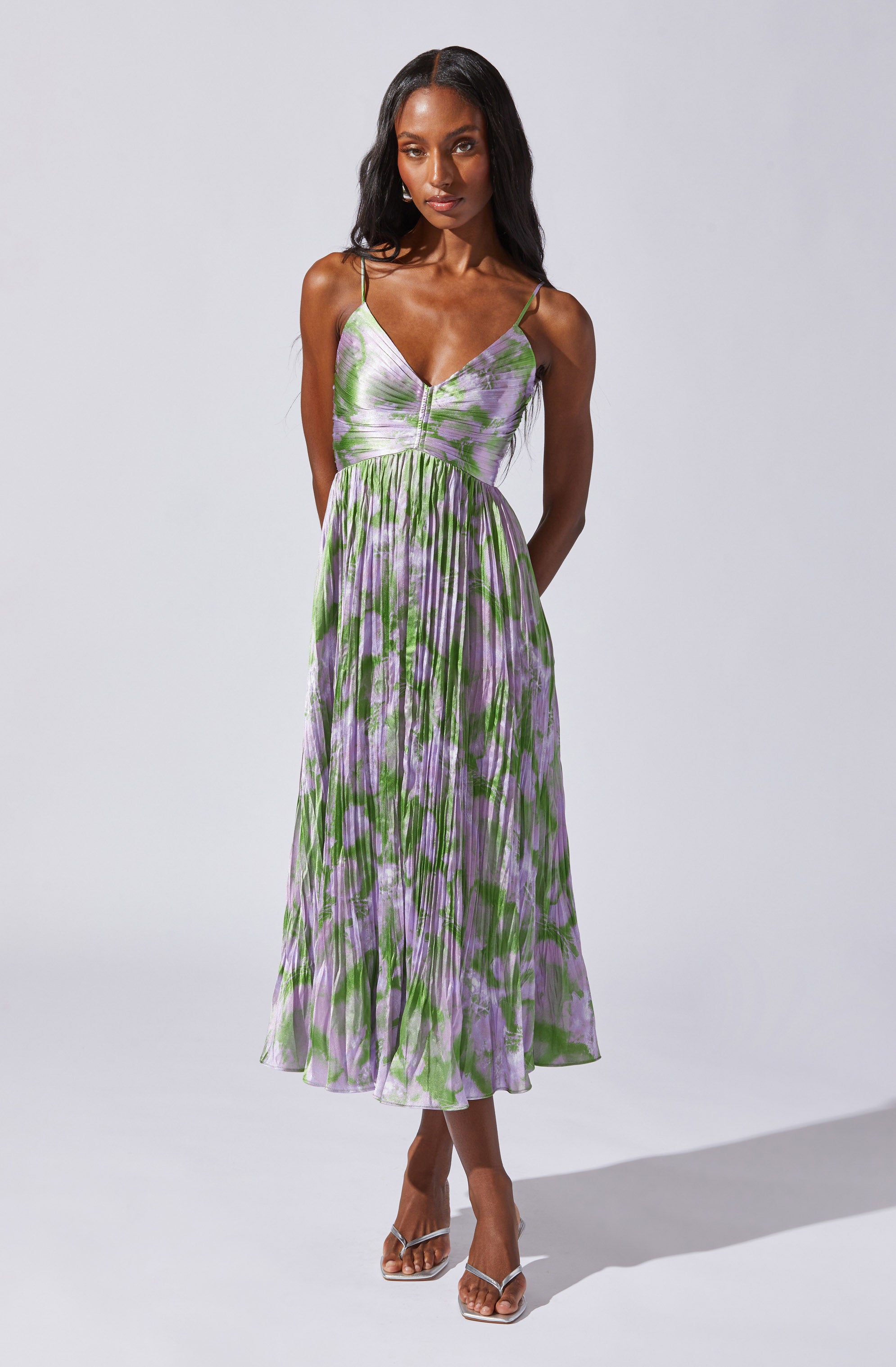 Maeve Pleated Satin Midi Dress