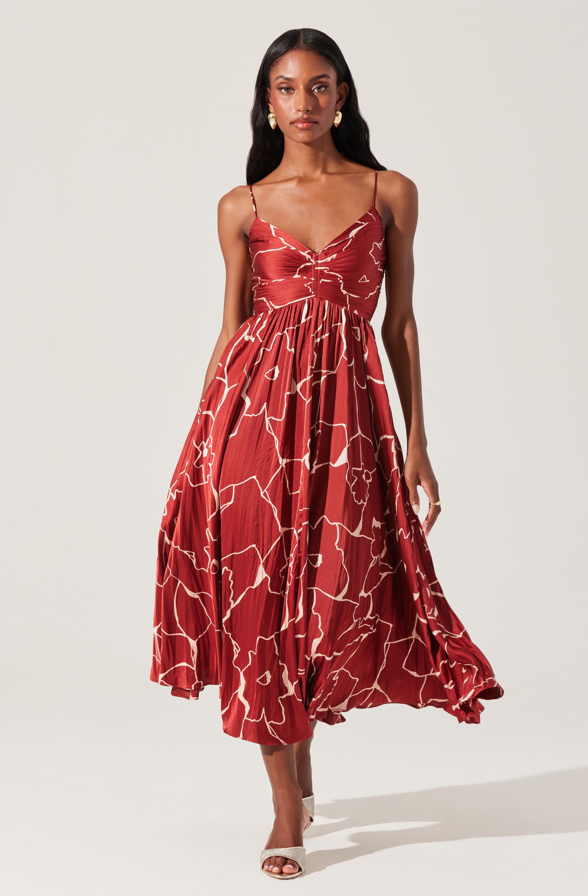 Maeve Pleated Satin Midi Dress
